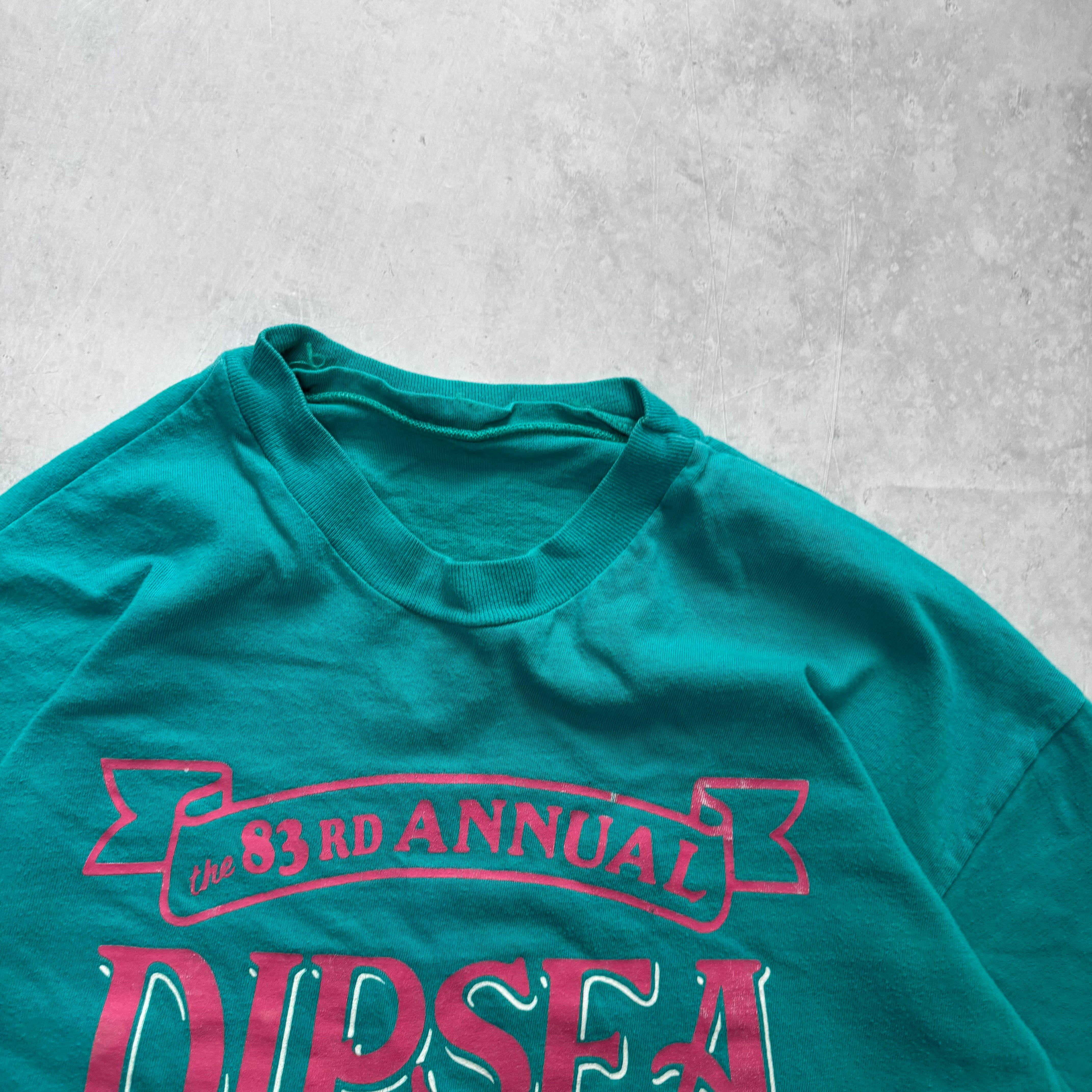 Vintage T Shirt Mens Large Turquoise Single Stitch Graphic Print 90s USA