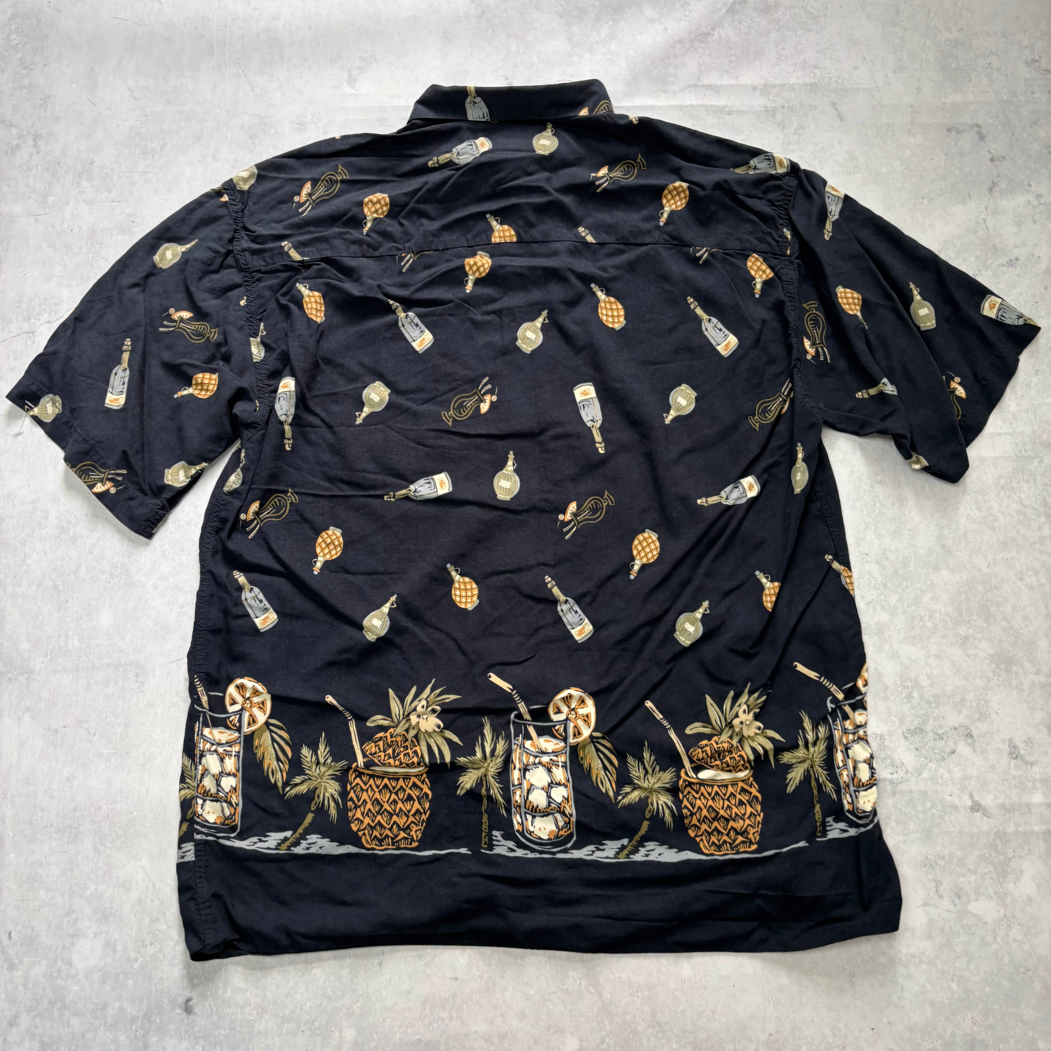 Hawaiian Shirt Mens XL Navy Blue Floral Aloha Short Sleeve Rayon (E)