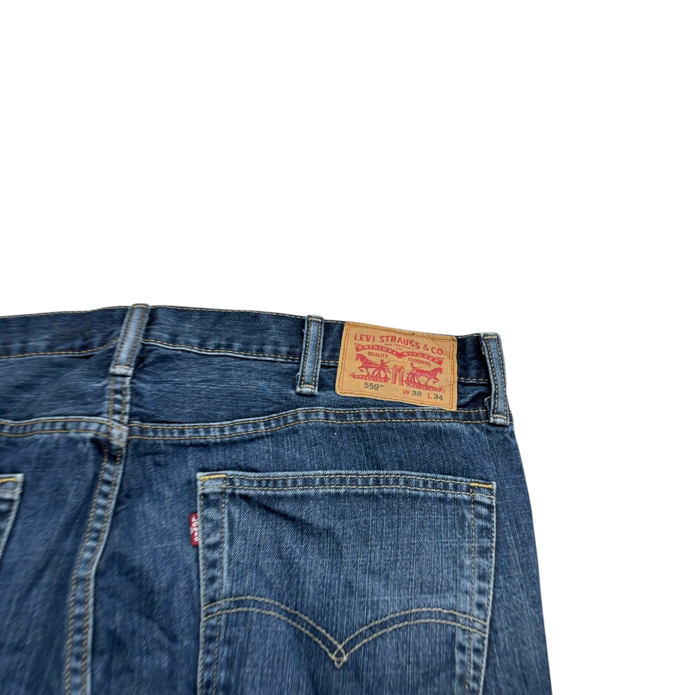 Levis 559 Jeans W38 L34 Mens Dark Blue Baggy Relaxed Straight Fit Denim (E)