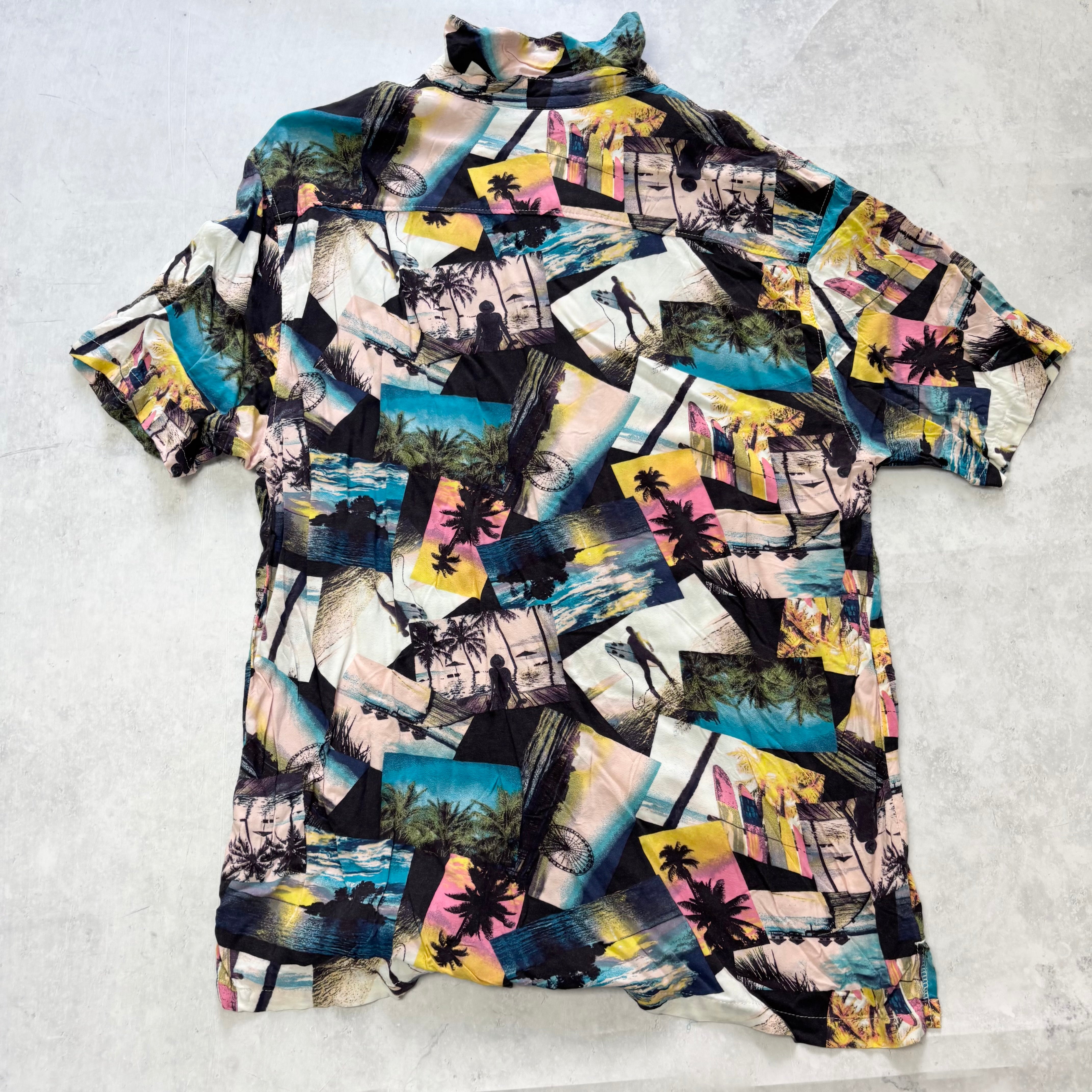 Hawaiian Shirt Mens Medium Multi Floral Aloha Short Sleeve Rayon (E)