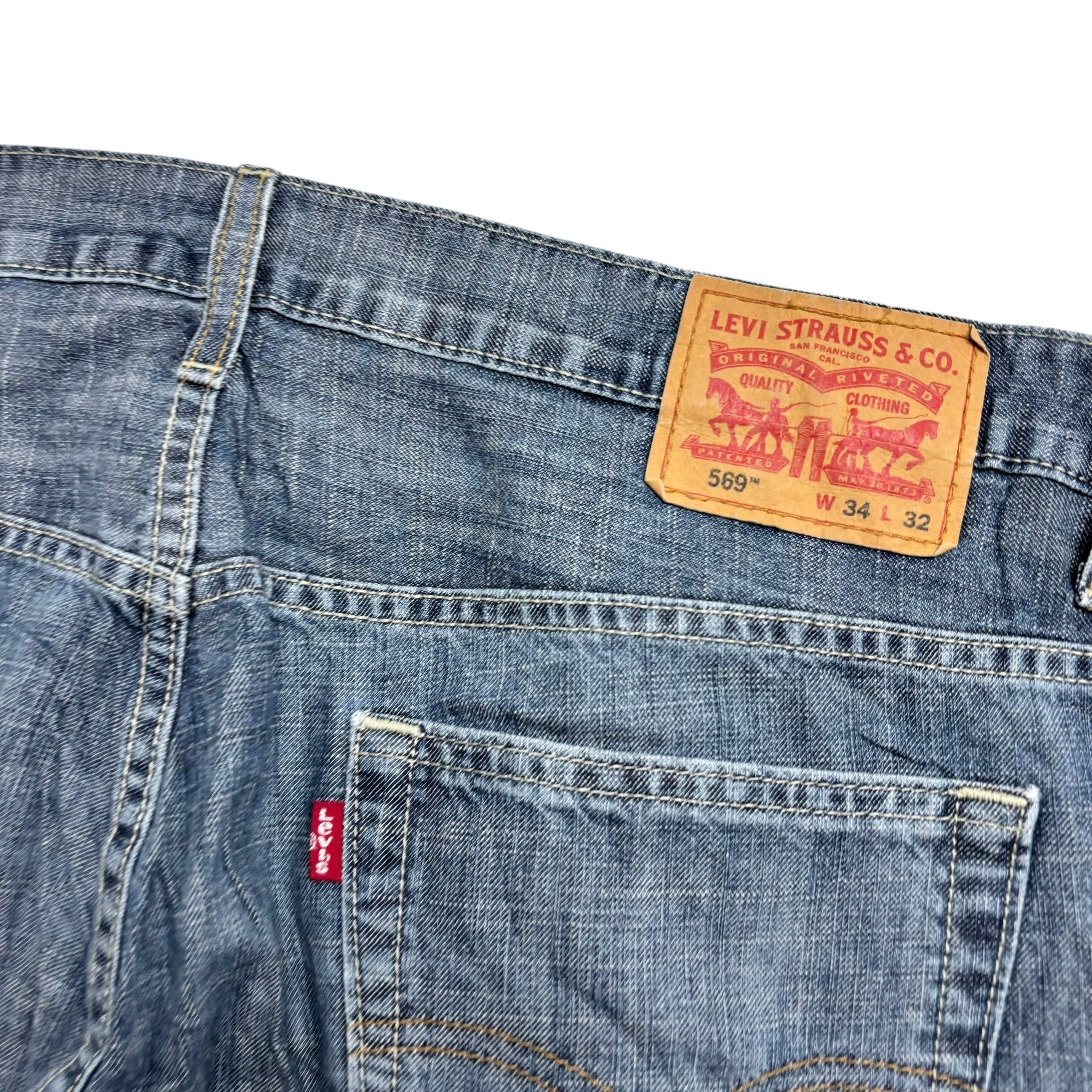 Levis 569 Jeans W35 L30 Mens Silver Blue Baggy Relaxed Straight Fit Denim (E)