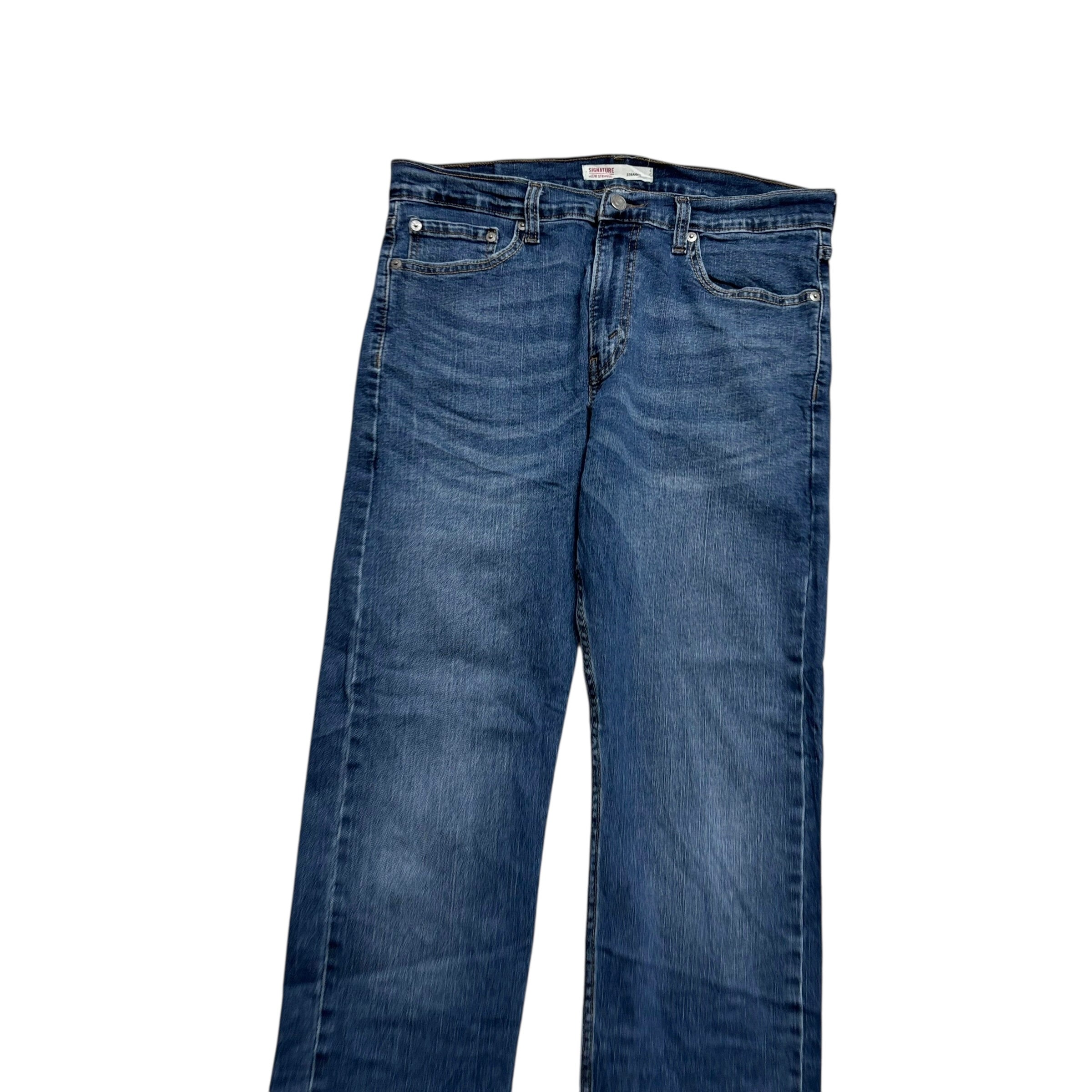 Levis Signature Jeans W32 L32 Mens Mid Blue Slim Straight Fit Stretch Denim (E)