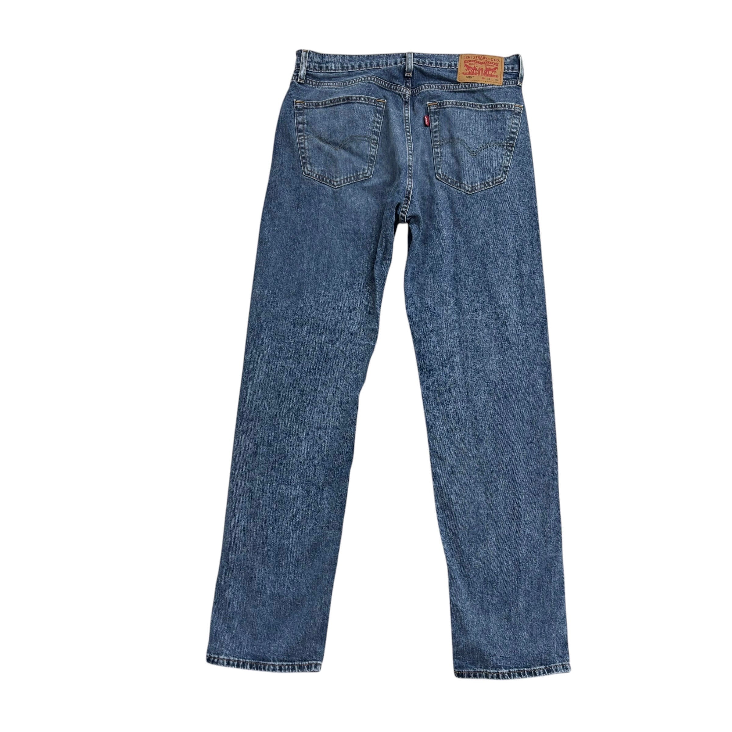 Levis 505 Jeans W32 L33 Mens Mid Blue Regular Straight Fit Stretch Denim (E)