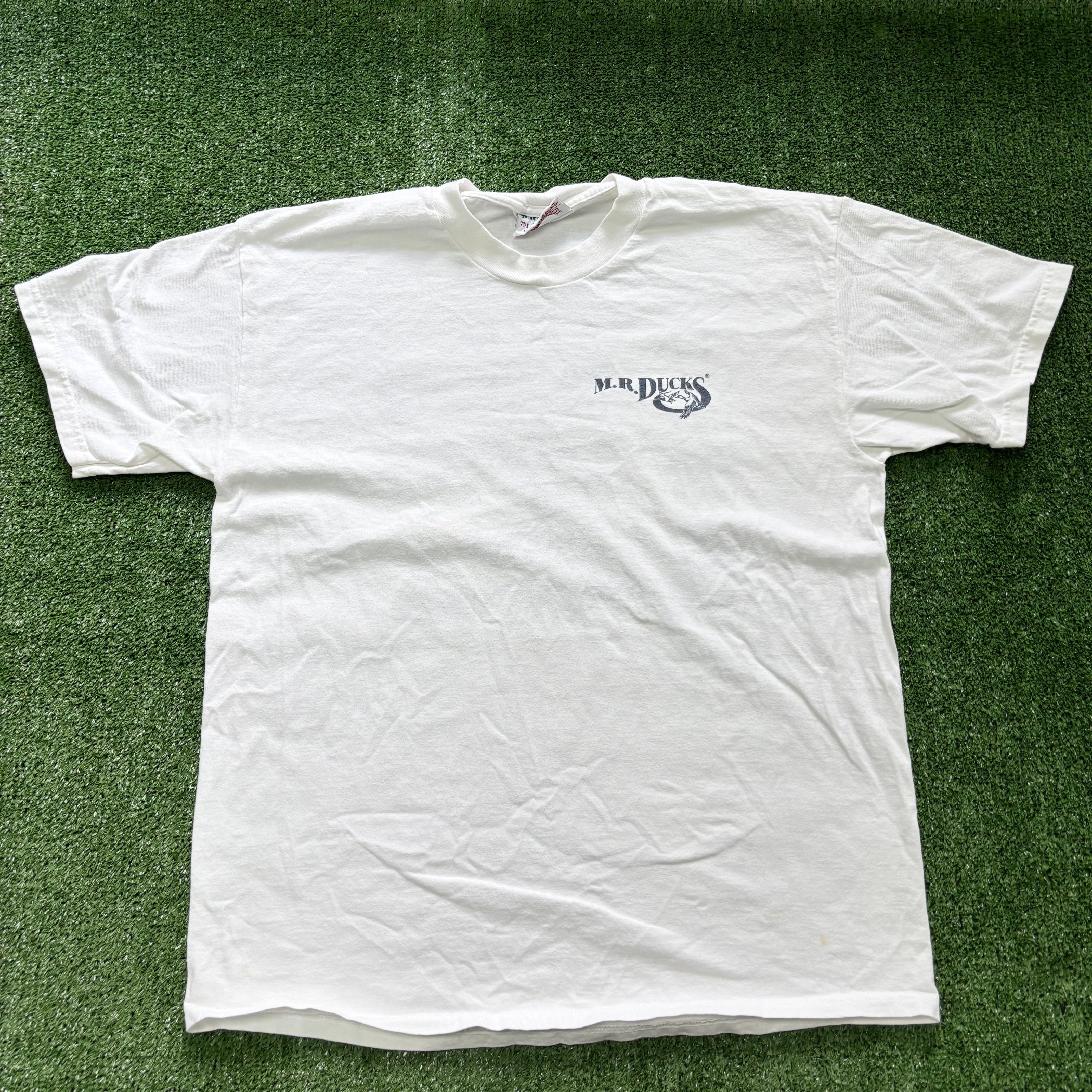 Vintage T Shirt Mens Large White Graphic Print 90s Mr Ducks Funny (E)