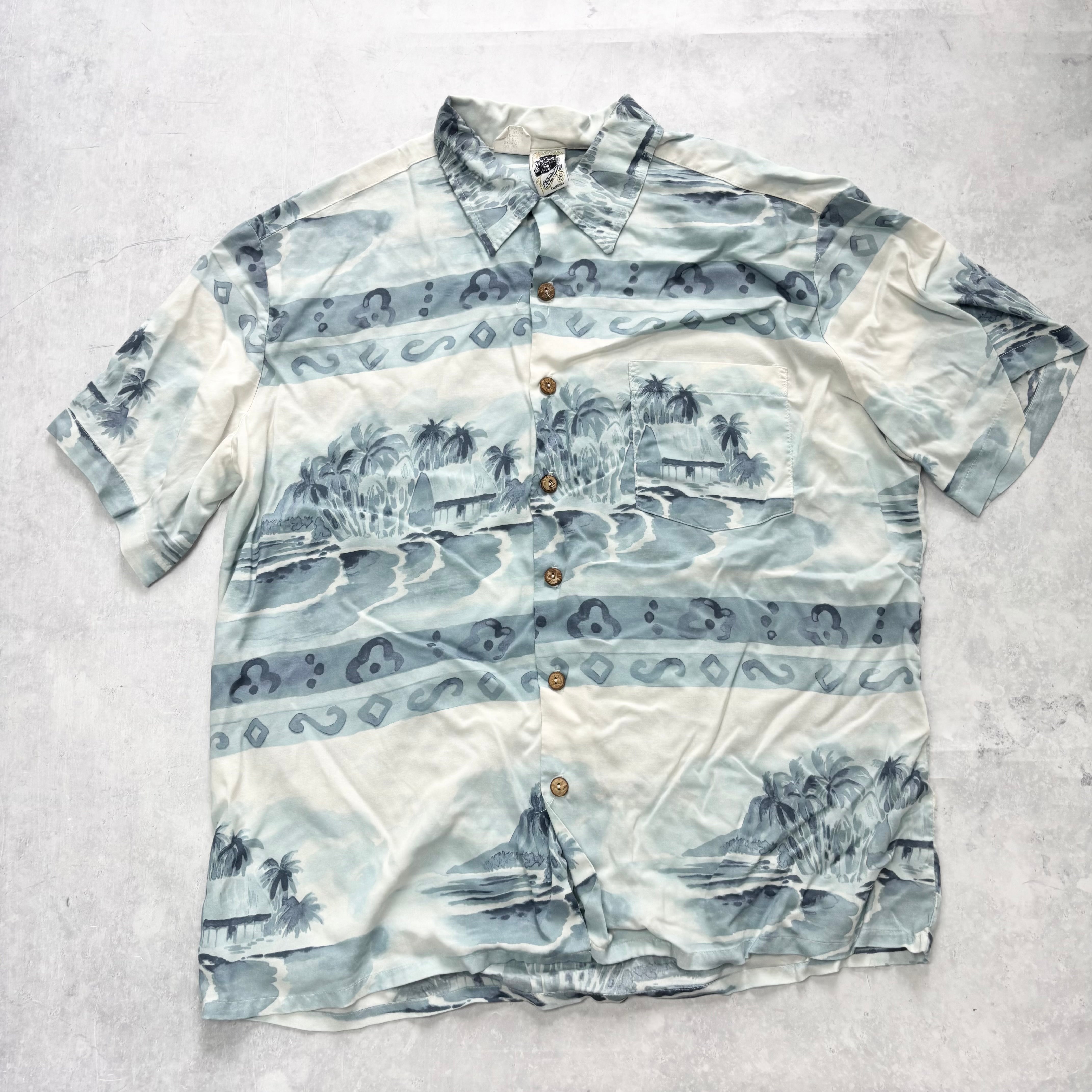 Vintage Hawaiian Shirt Mens XL Blue White Floral Aloha Short Sleeve Rayon (E)