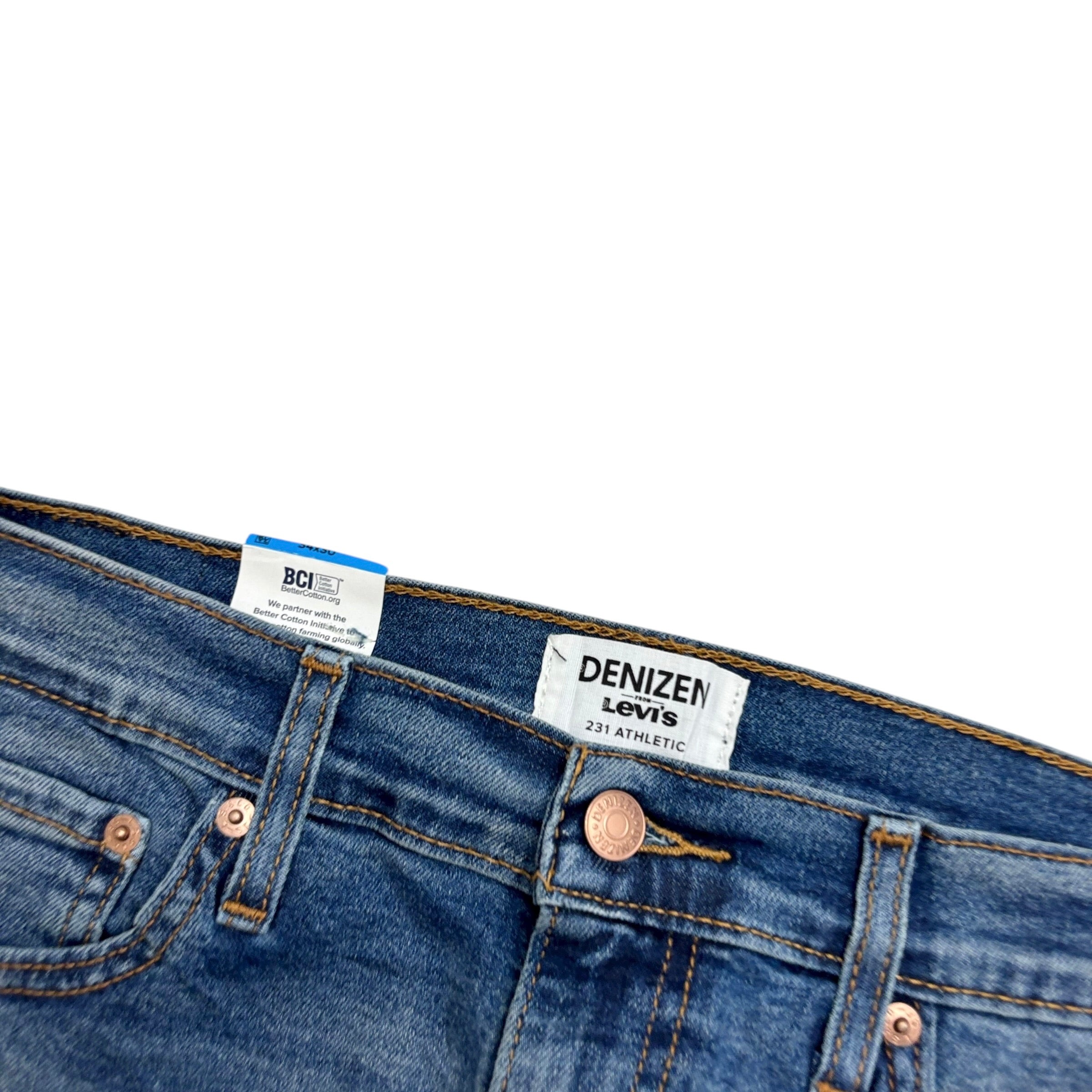 Levis Denizen Jeans W34 L30 Mens Mid Blue Athletic Tapered Fit Stretch (E)