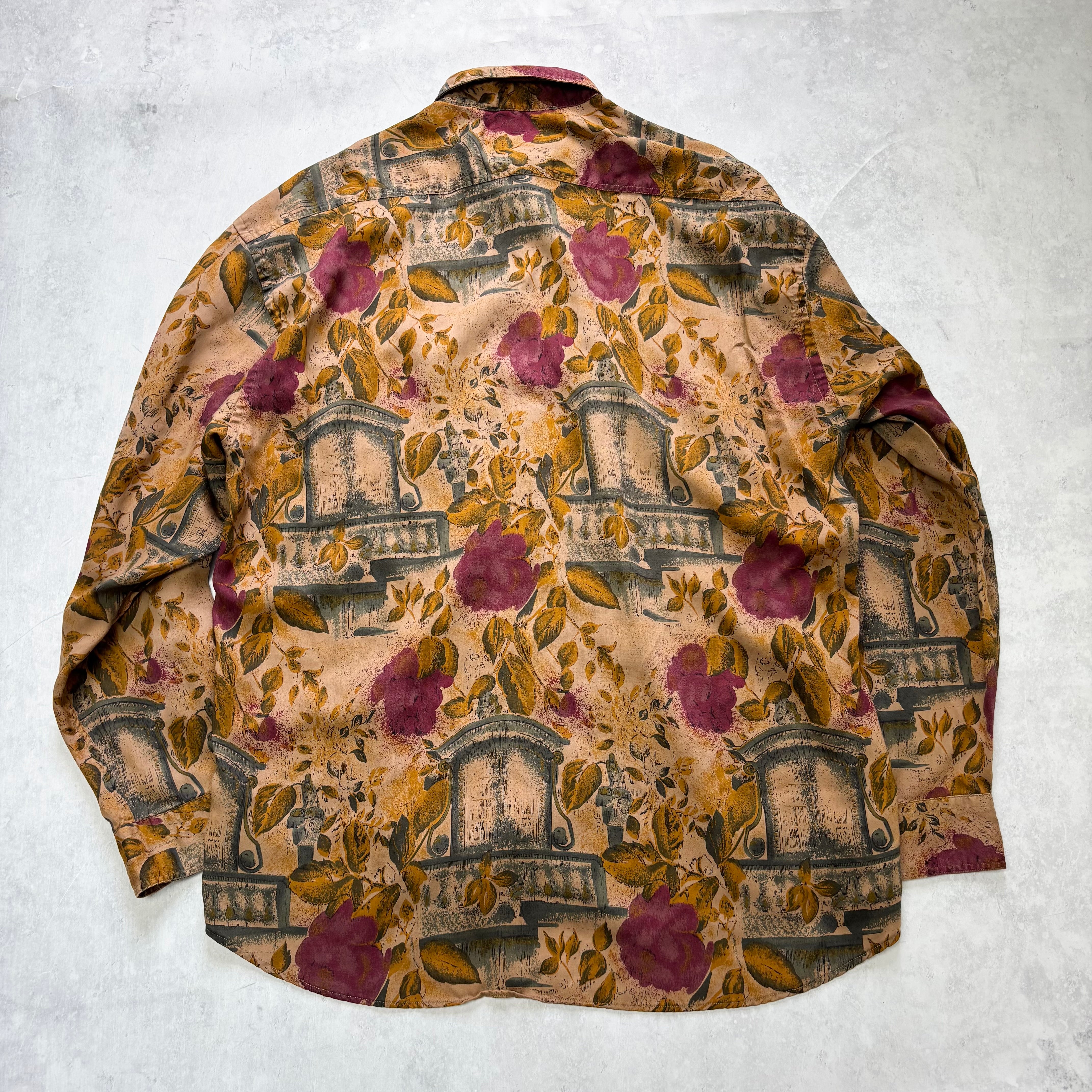 Vintage Patterned Shirt Mens Large Abstract Print Long Sleeve (E)