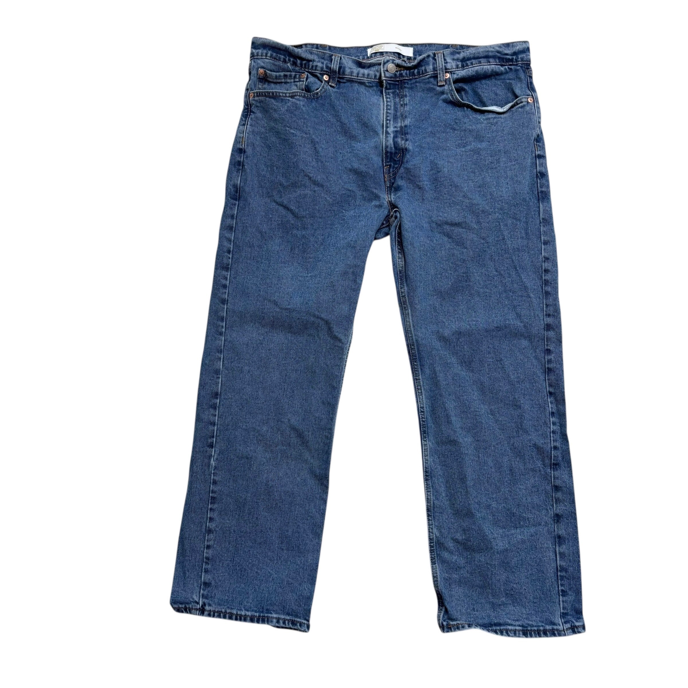 Levis Signature Jeans W40 L30 Mens Mid Blue Relaxed Straight Stretch Denim (E)