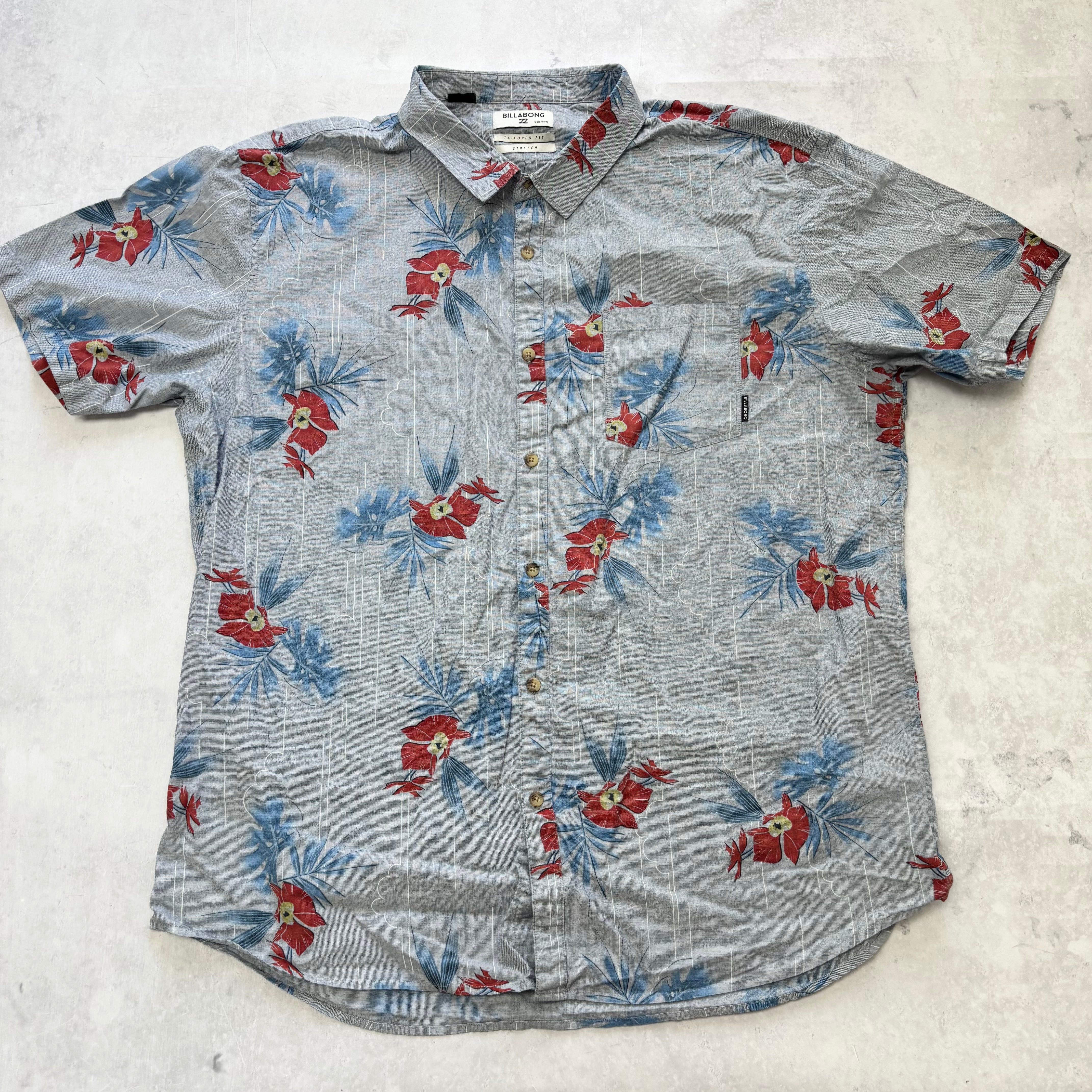 Billabong Hawaiian Shirt Mens XXL Blue Floral Aloha Short Sleeve Cotton (E)