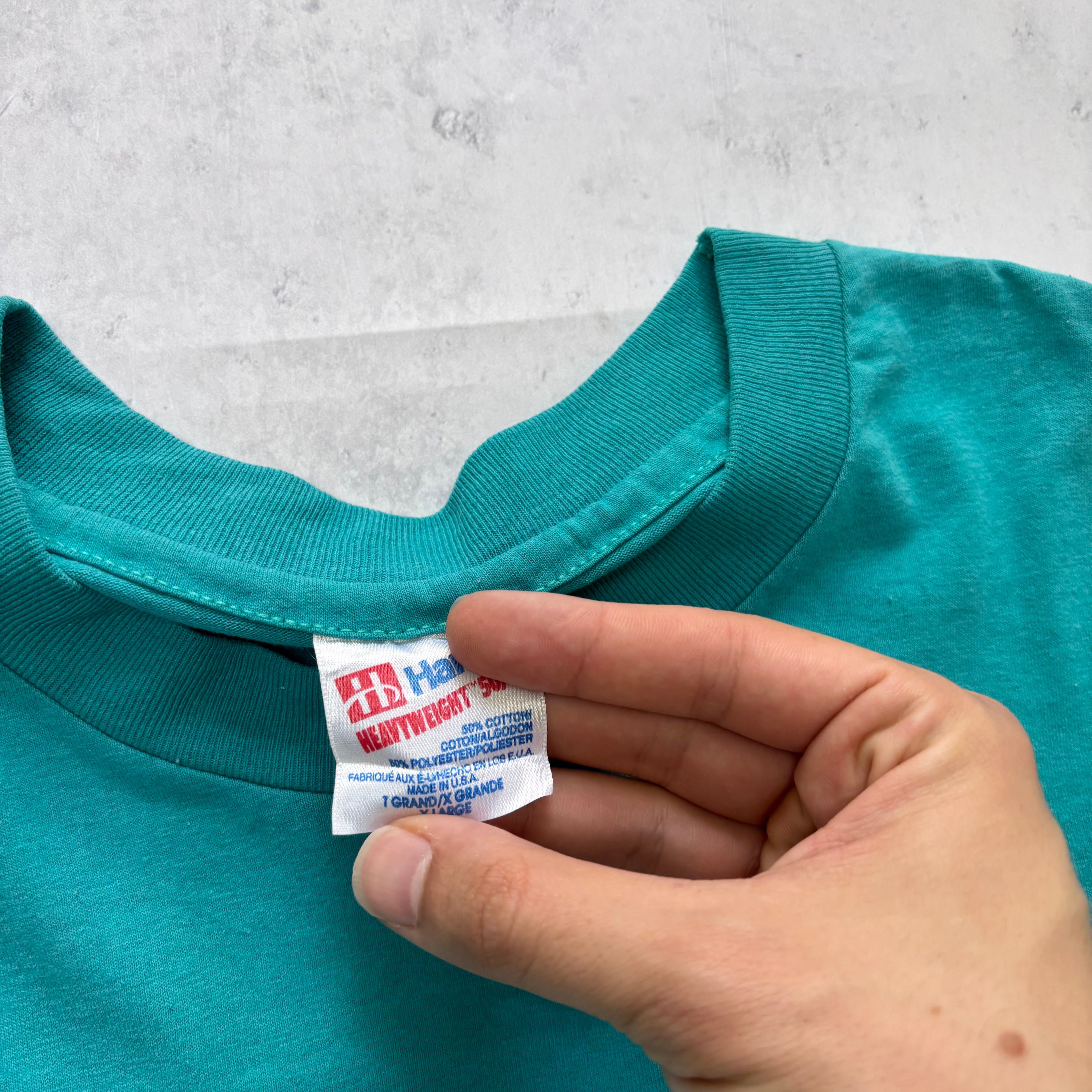 Vintage T Shirt Mens XL Turquoise Blue Single Stitch Graphic Print 90s Horse (E)