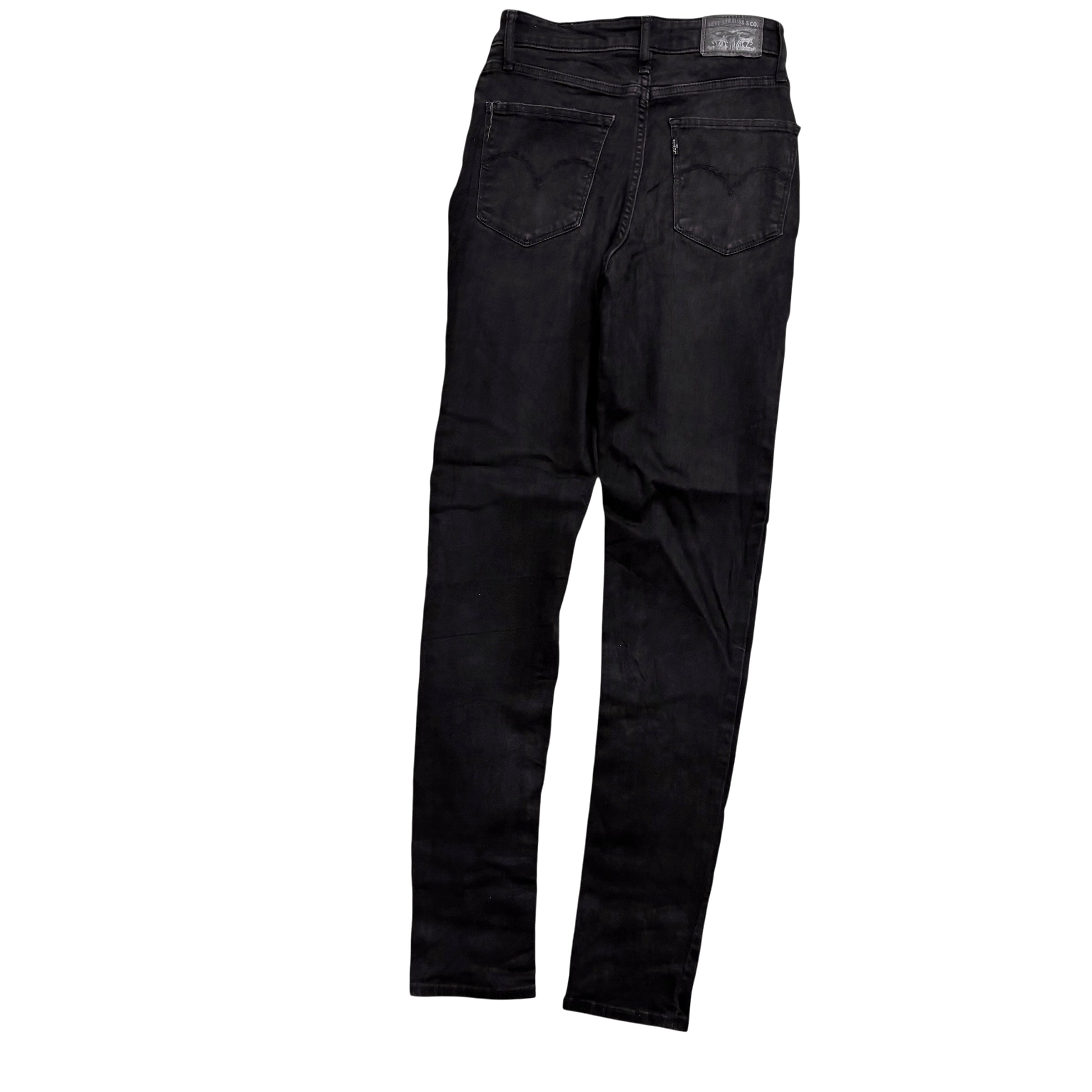 Levis 721 Jeans W24 L30 Womens High Rise Skinny Black Stretch Denim (E)