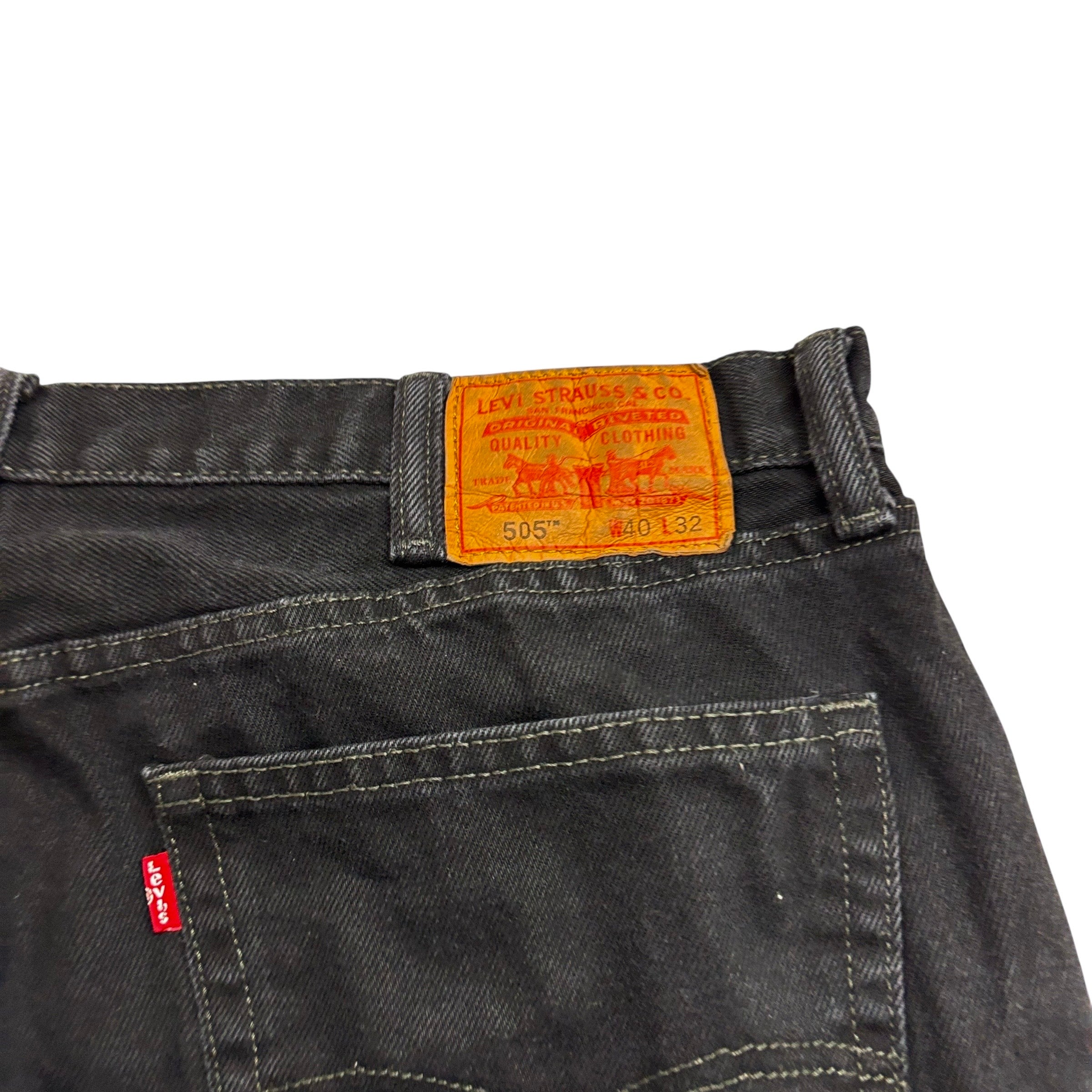 Levis 505 Jeans W40 L32 Mens Black Regular Straight Fit Vintage Denim (E)