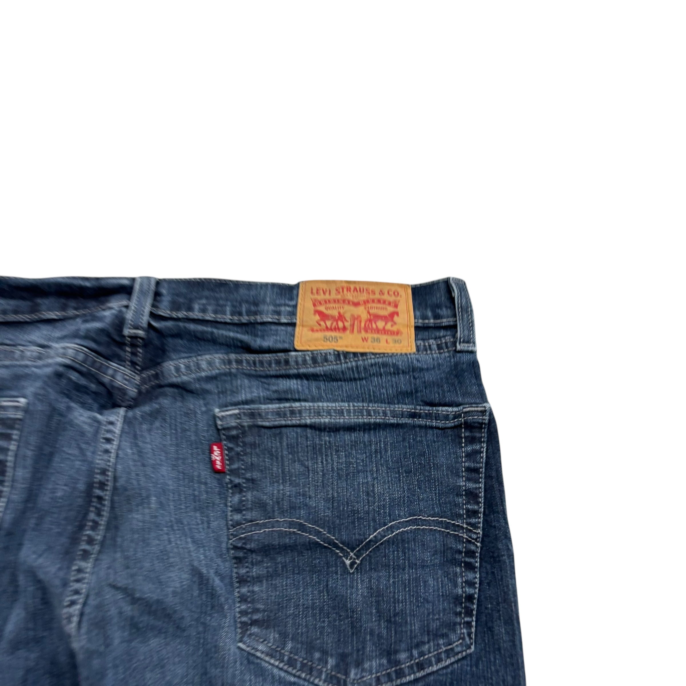 Levis 505 Jeans W36 L30 Mens Dark Blue Regular Straight Fit Stretch Denim (E)