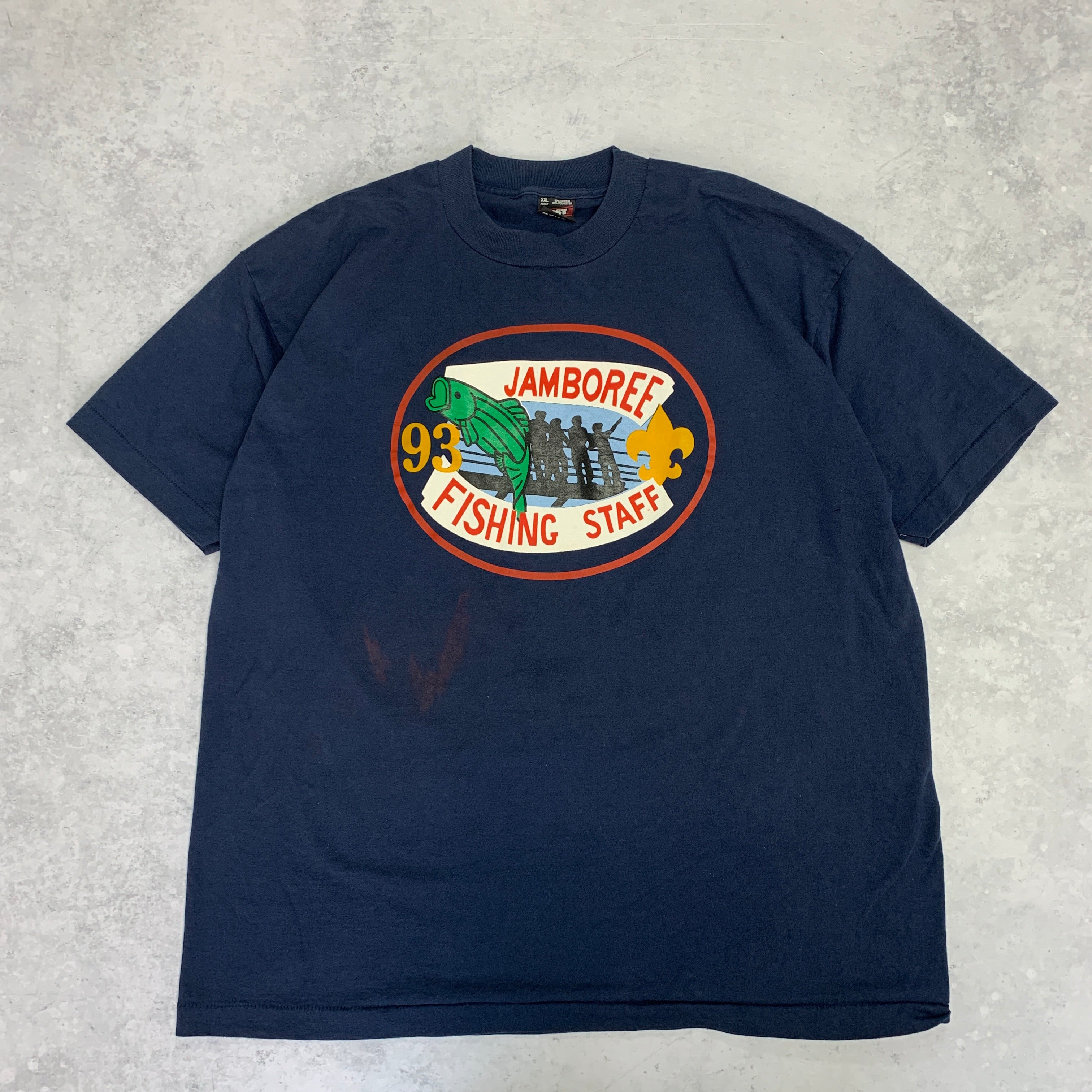 Vintage T Shirt Mens XXL Navy Single Stitch Graphic Print USA 90s Fishing FOTL