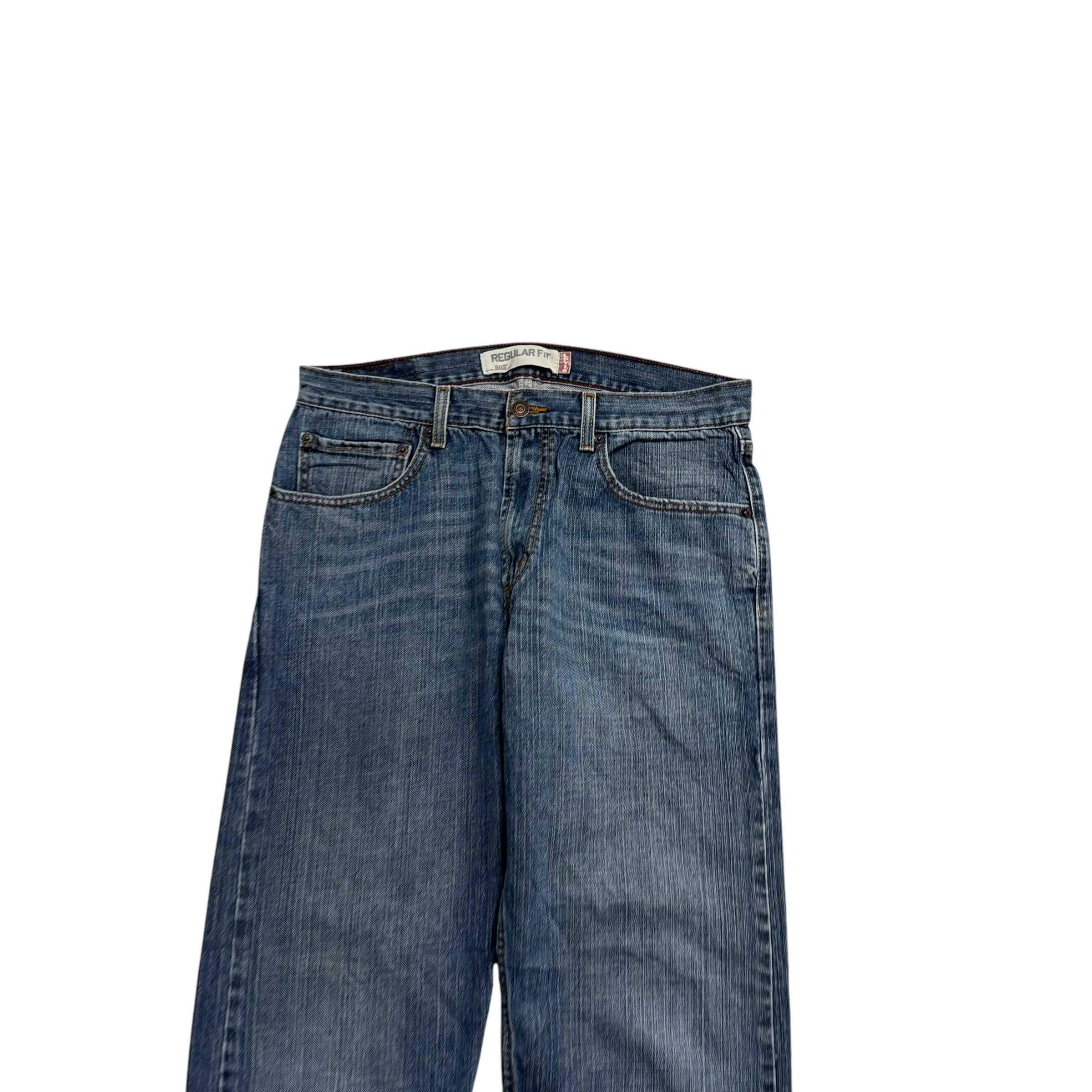 Levis 505 Jeans W32 L32 Mens Mid Blue Regular Straight Fit Vintage Denim (E)