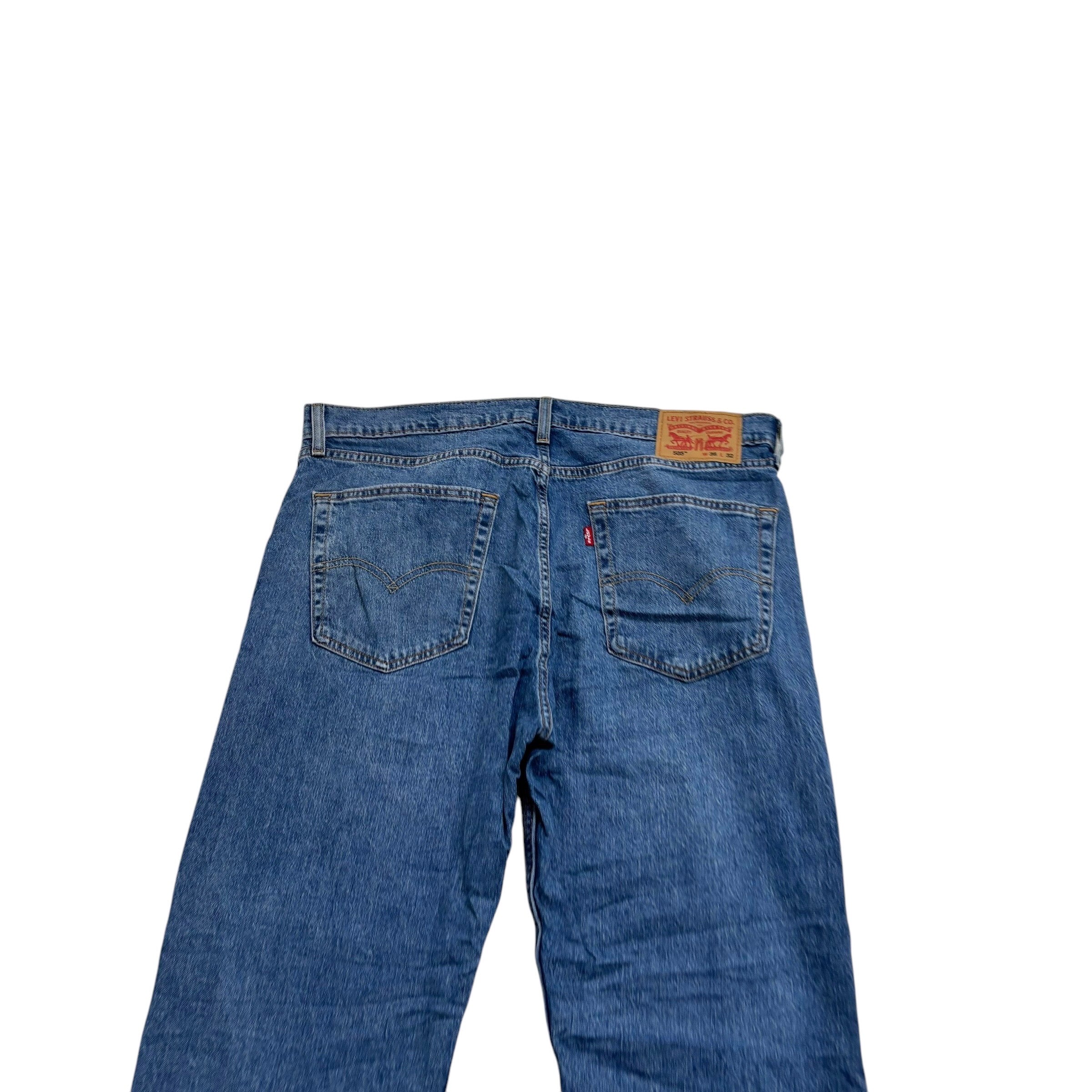 Levis 505 Jeans W36 L32 Mens Mid Blue Regular Straight Fit Stretch Denim (E)