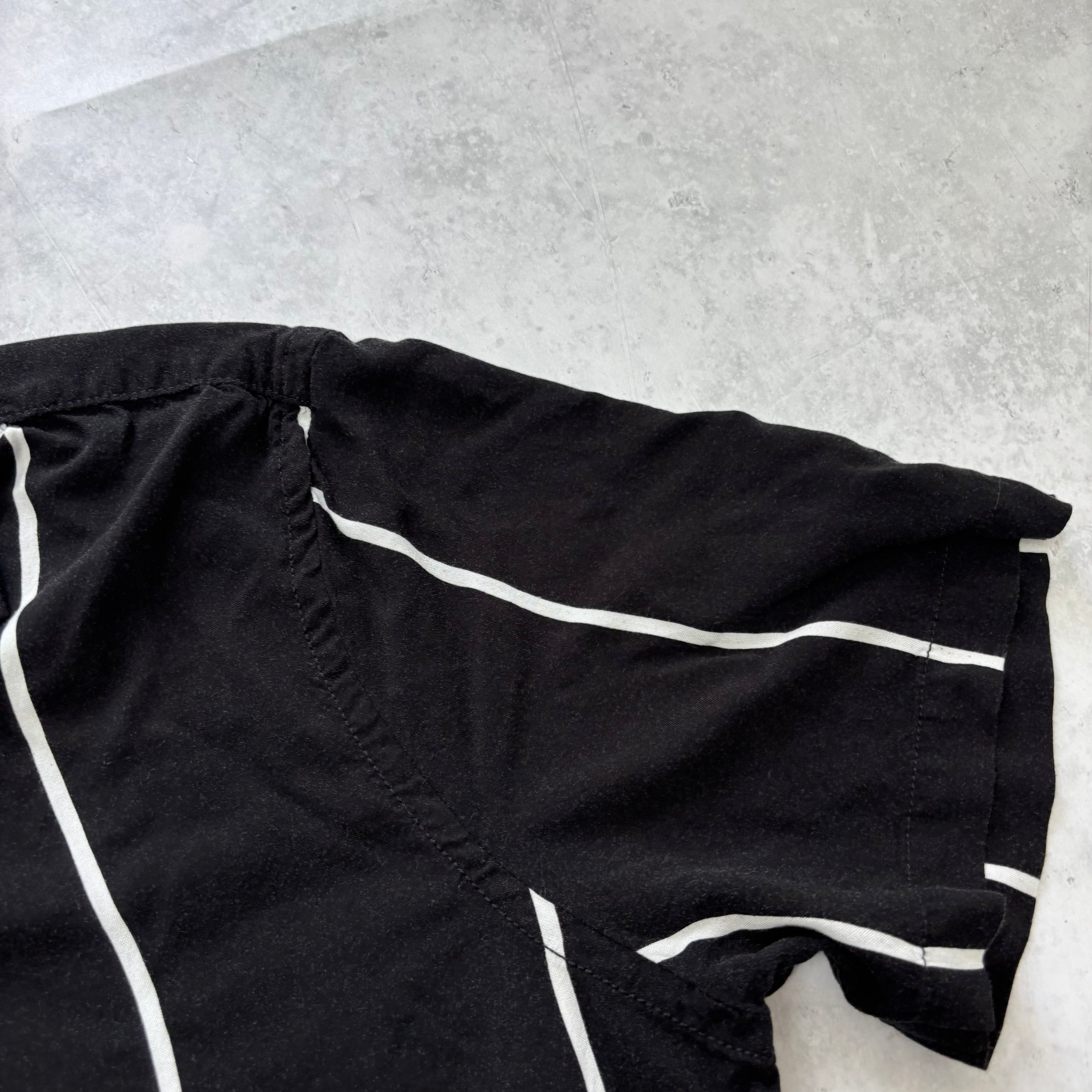 Pop Man Shirt Mens Large Black Striped Short Sleeve Viscose