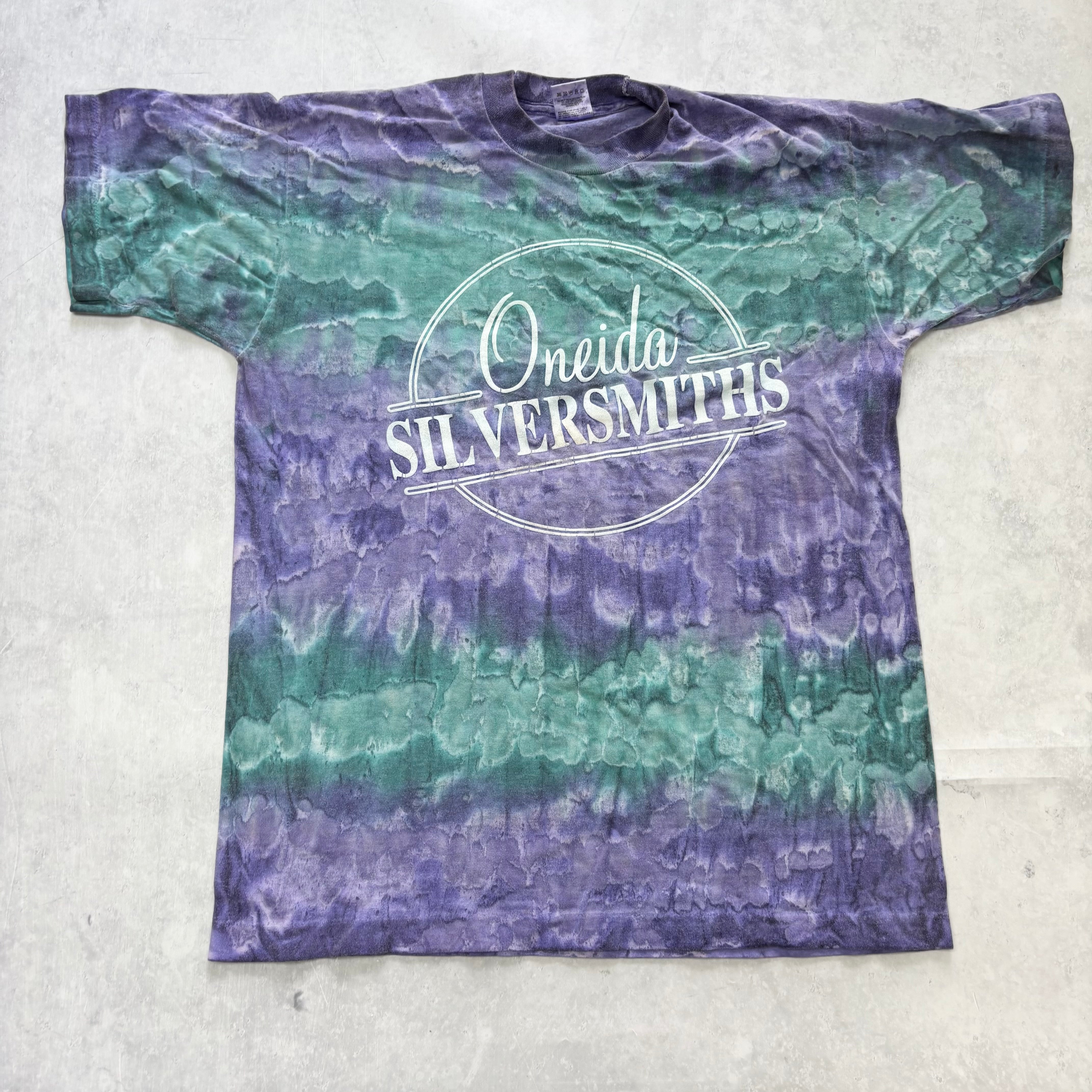 Vintage T Shirt Mens Medium Purple Tie Die Single Stitch Graphic Print 90s USA