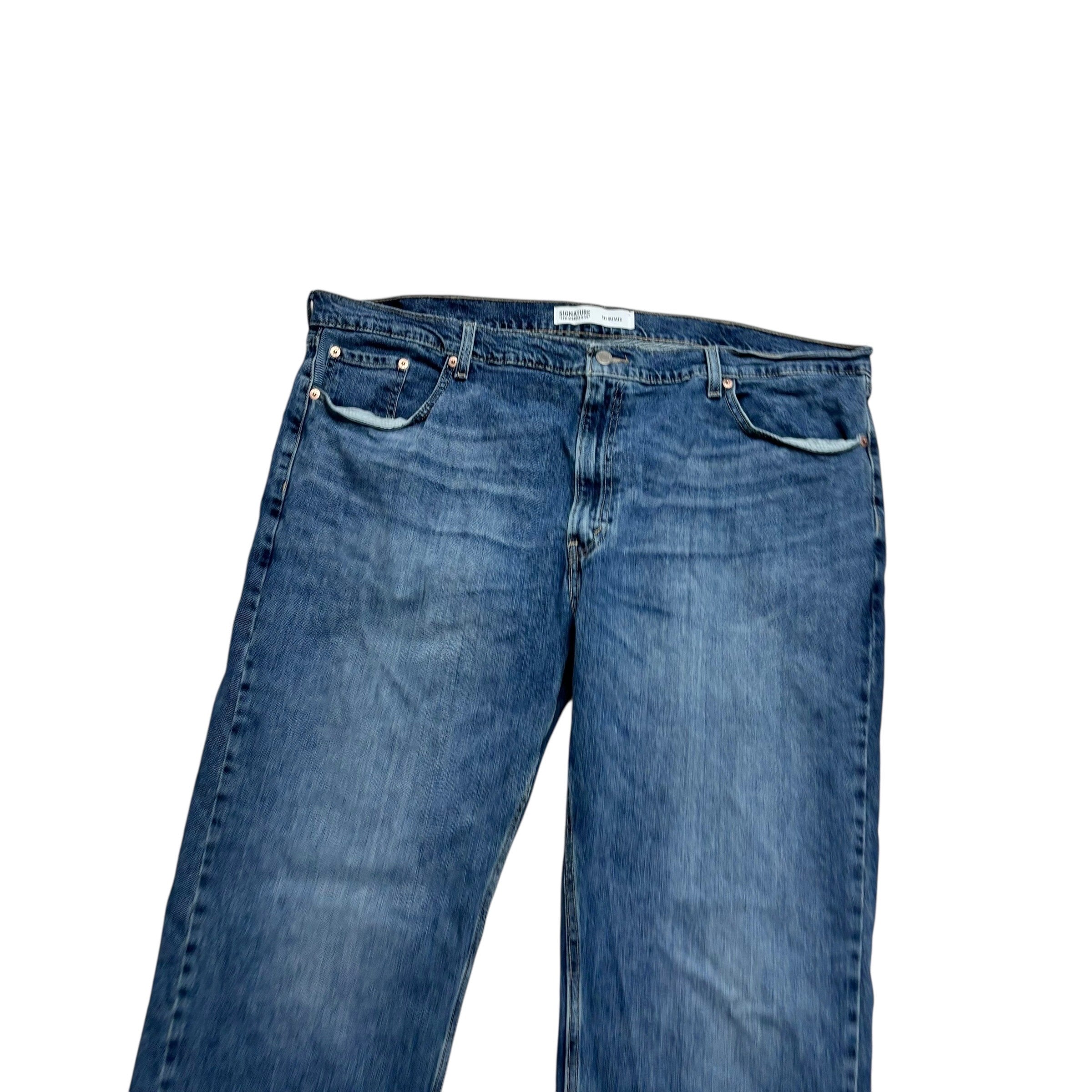 Levis Signature Jeans W46 L30 Mens Mid Blue Relaxed Fit Stretch Denim (E)