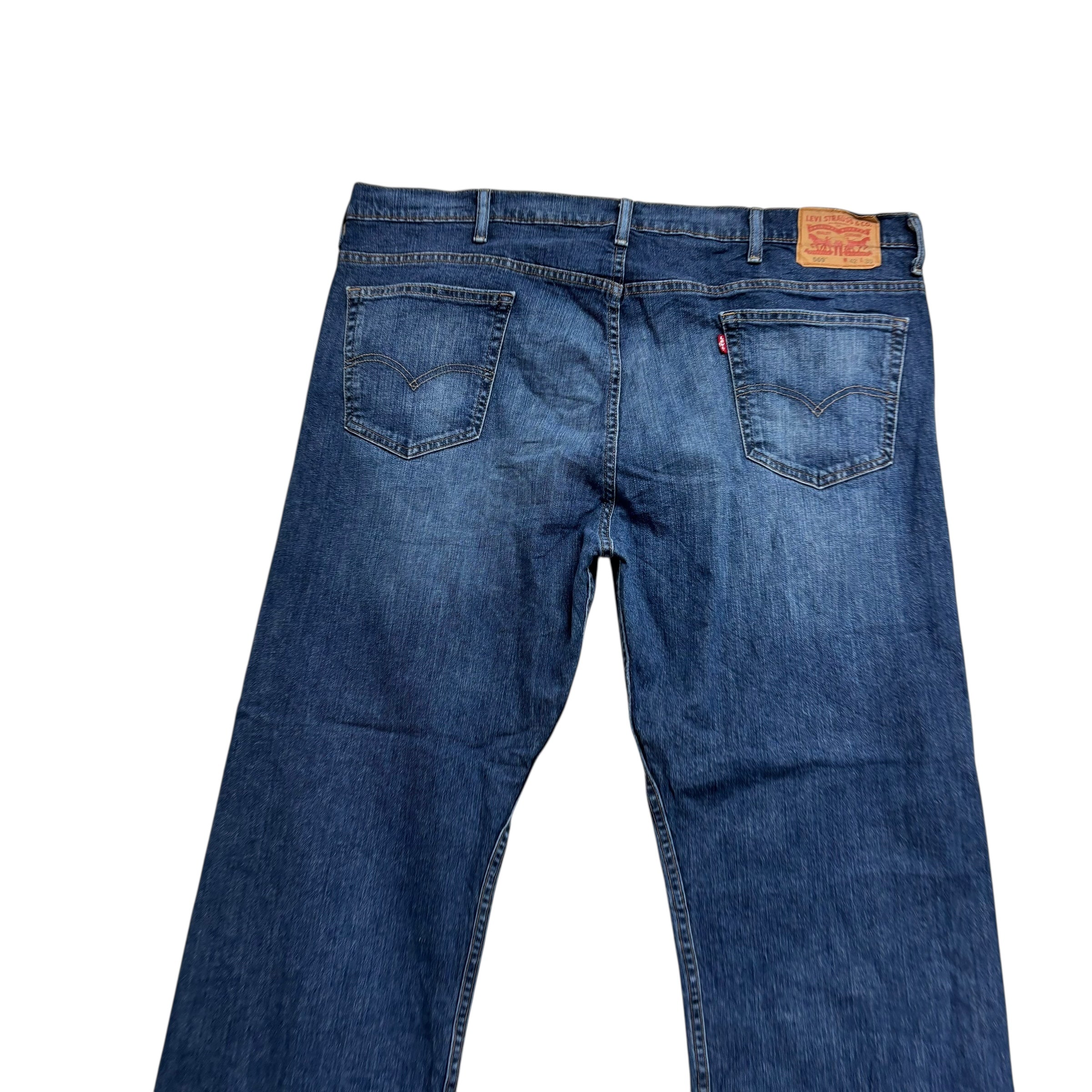 Levis 569 Jeans W42 L30 Mens Mid Blue Baggy Relaxed Straight Fit Stretch Denim (E)