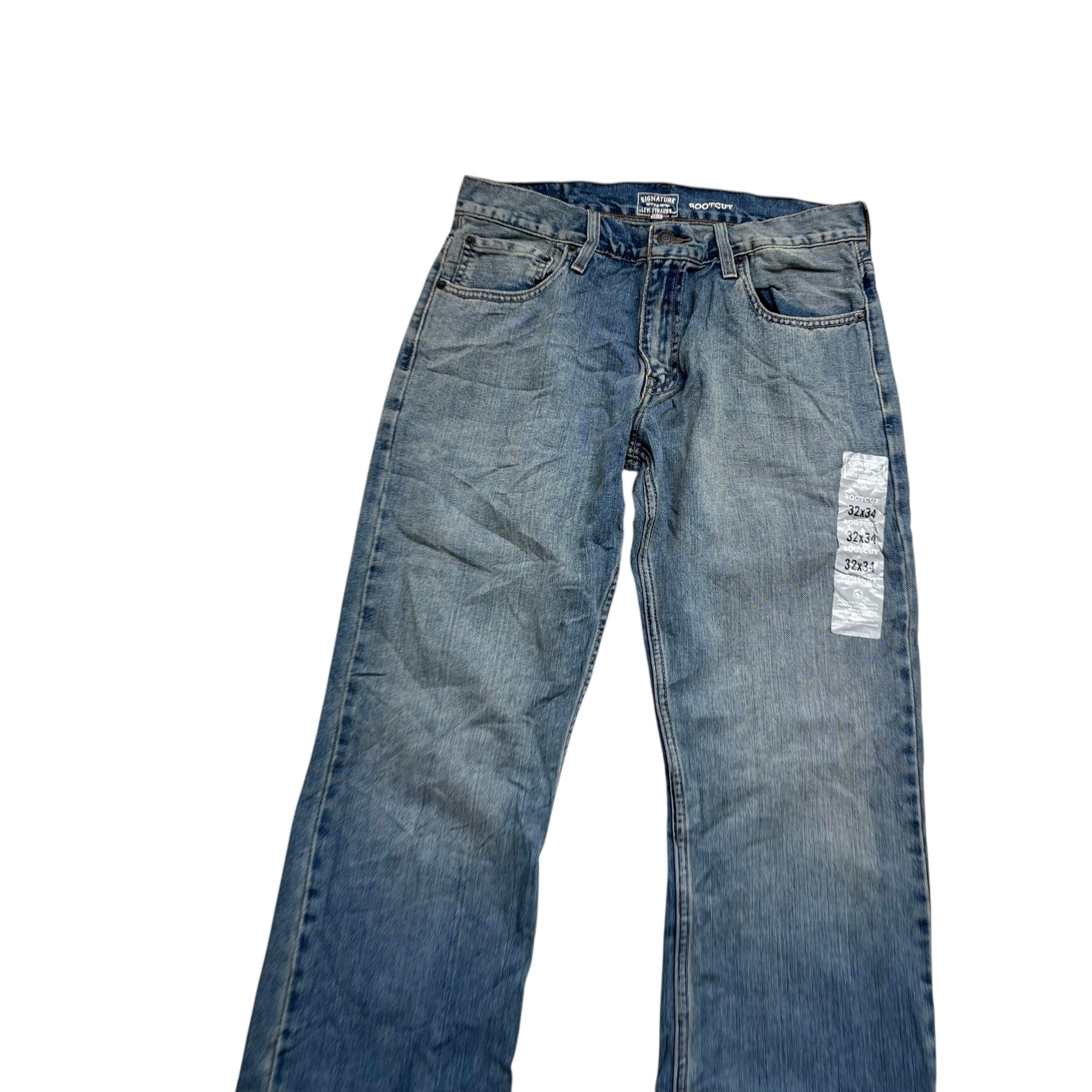 Levis Signature Jeans W32 L34 Mens Mid Blue Regular Bootcut Fit Denim (E)