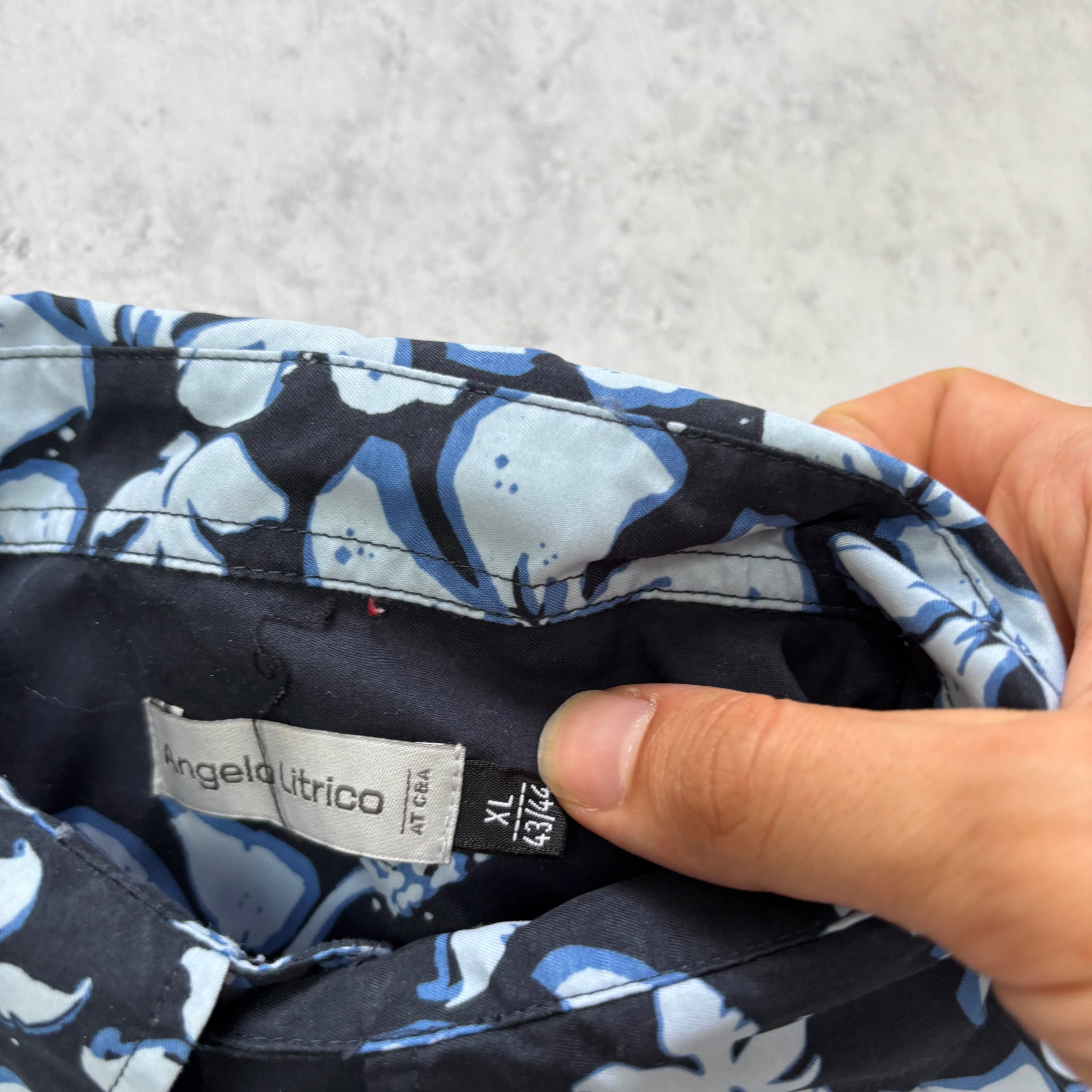 Hawaiian Shirt Mens XL Navy Blue Floral Aloha Short Sleeve Polyester (E)