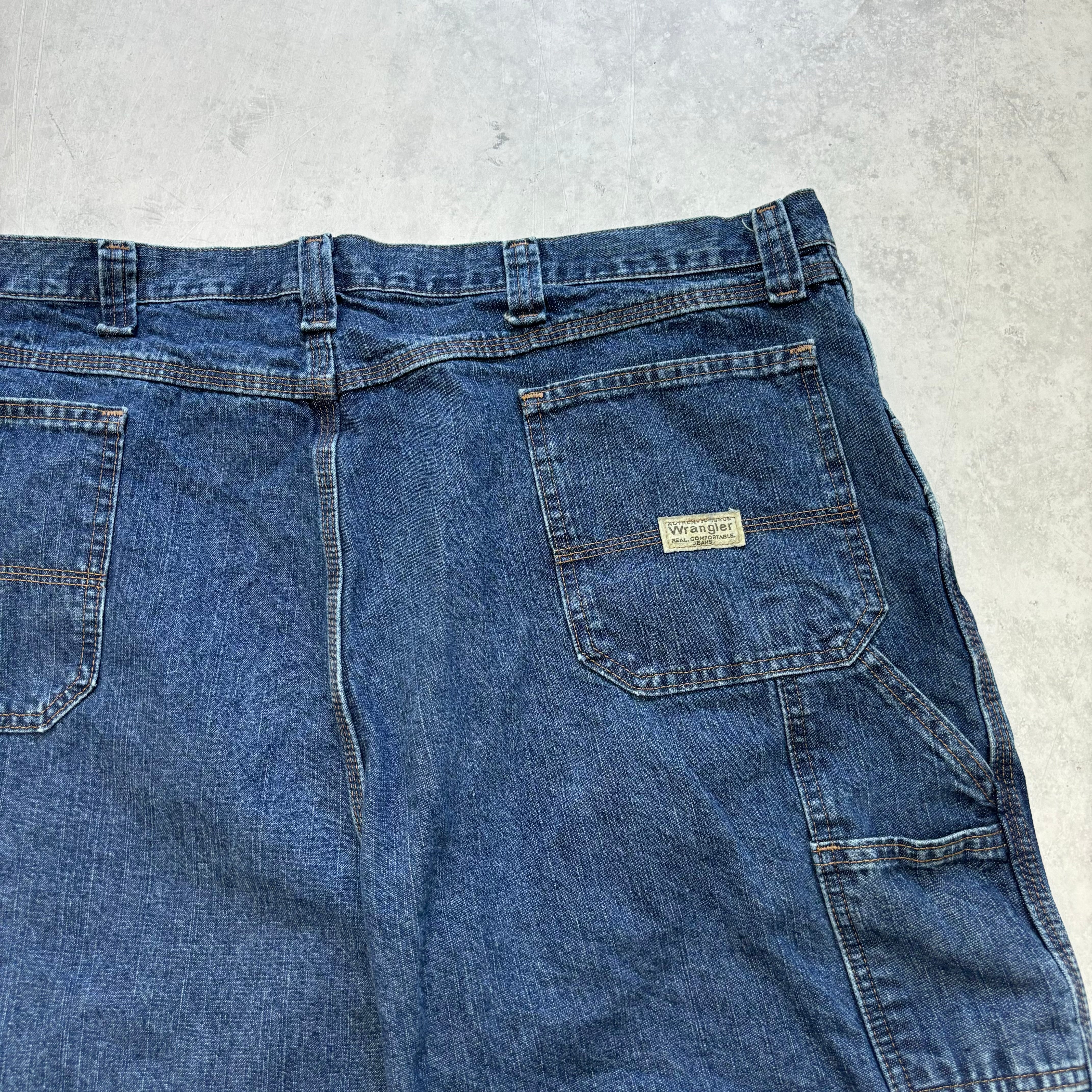 Vintage Wrangler Jorts W44 Mens Denim Shorts Dark Blue Baggy Relaxed Carpenter