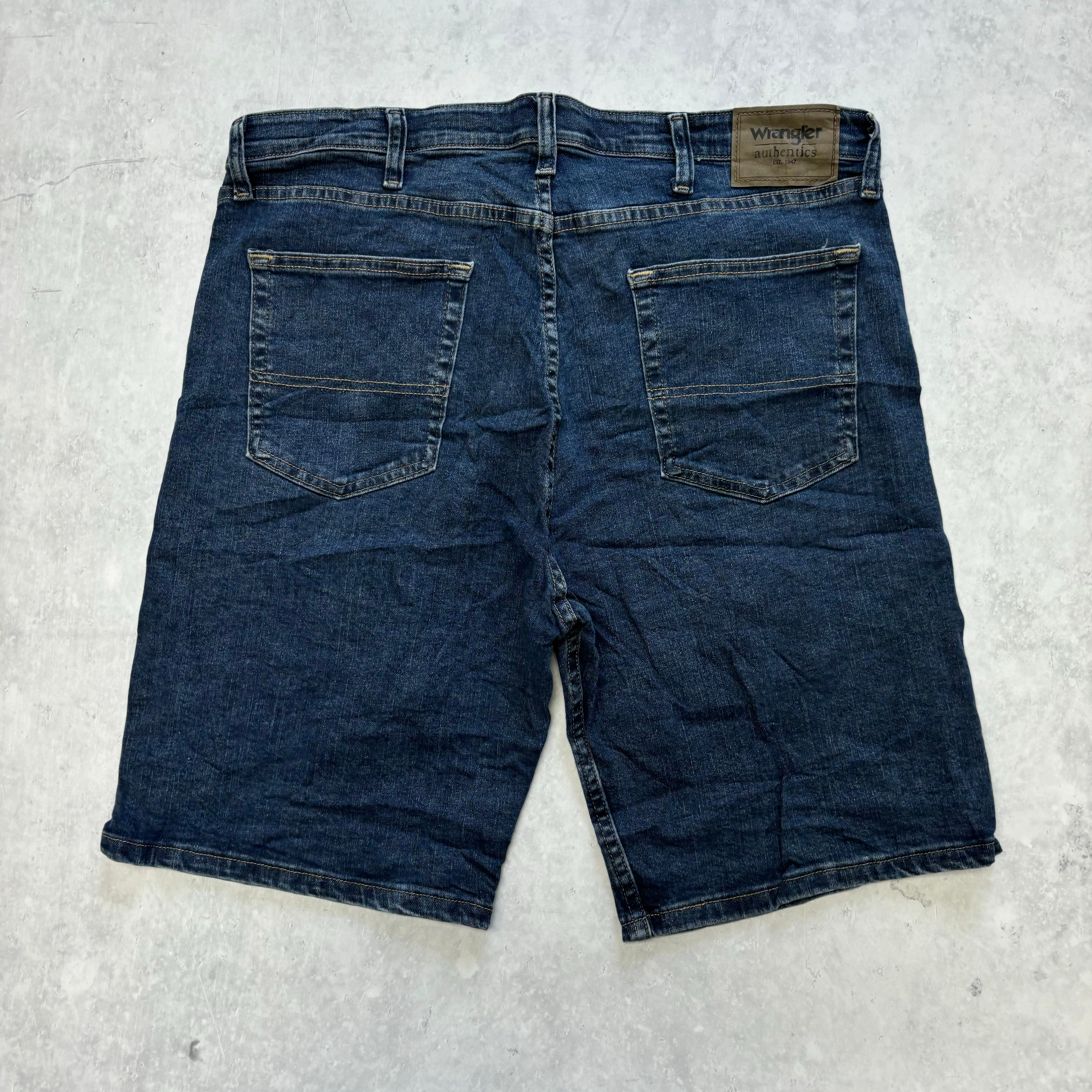 Vintage Wrangler Jorts W34 Mens Denim Shorts Dark Blue Regular Fit Stretch