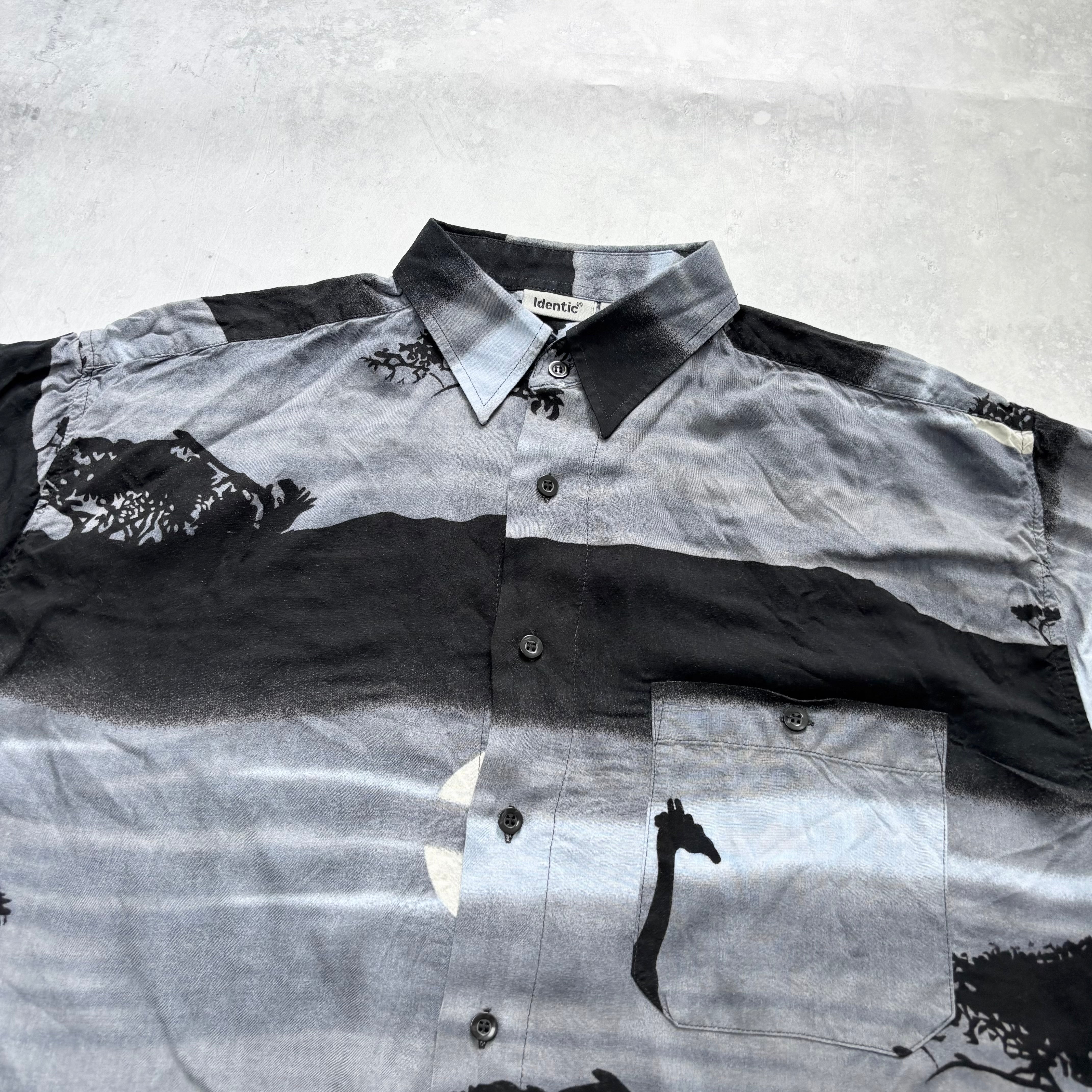 Vintage Hawaiian Shirt Mens Large Grey Aloha Short Sleeve Viscose (E)