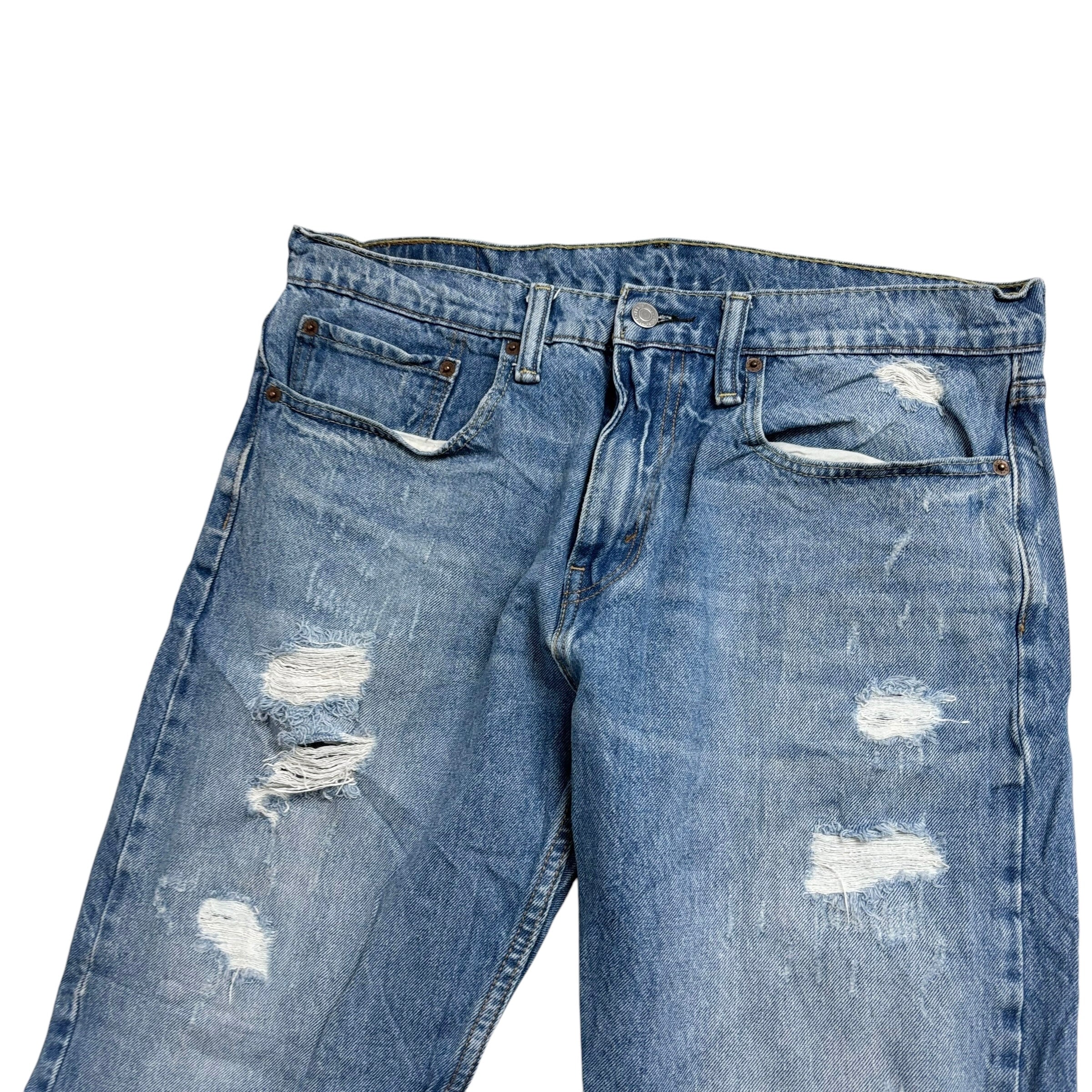 Levis 502 Jeans W34 L29 Mens Light Blue Regular Tapered Fit Stretch Distressed