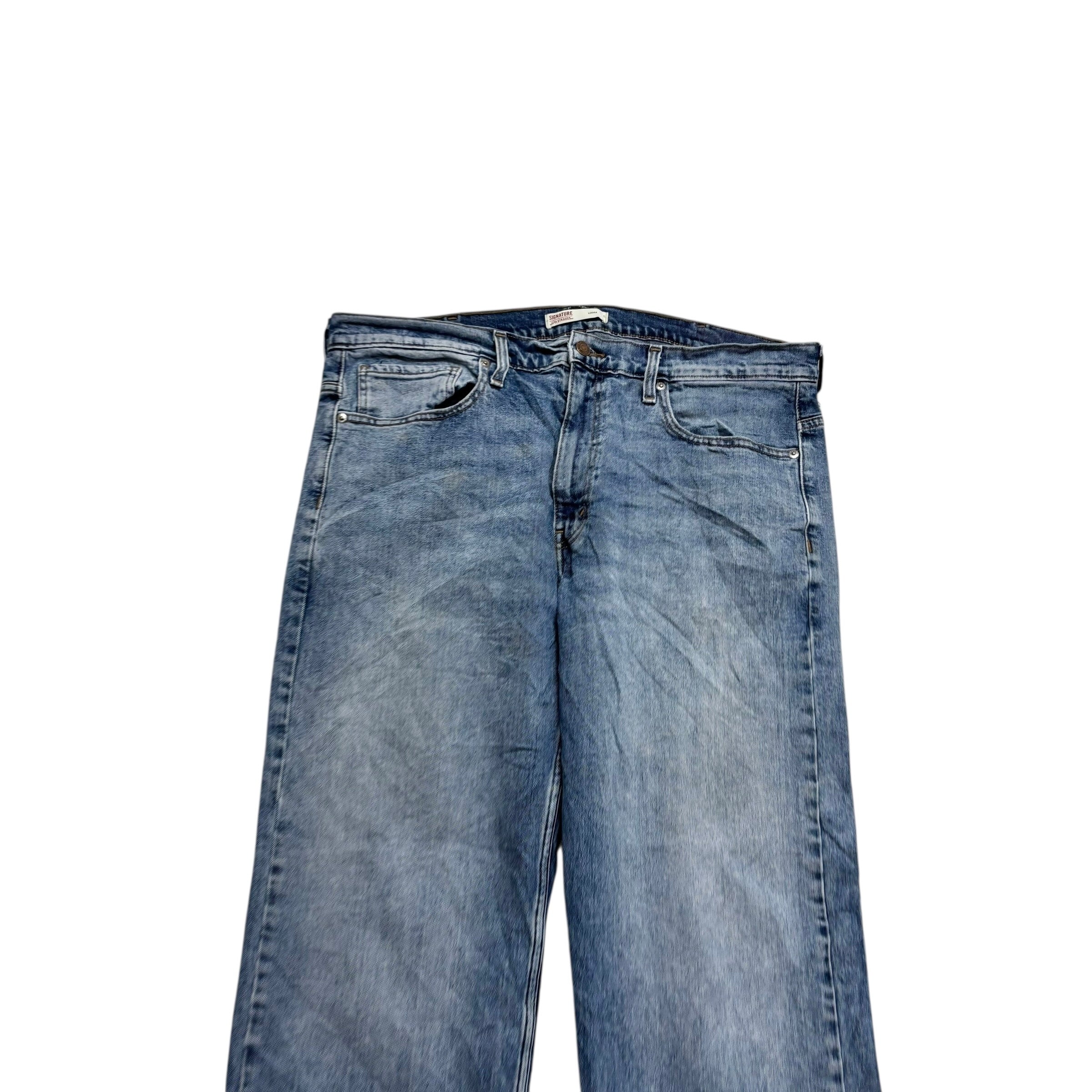 Levis Signature Jeans W38 L30 Mens Mid Blue Baggy Relaxed Fit Stretch Denim