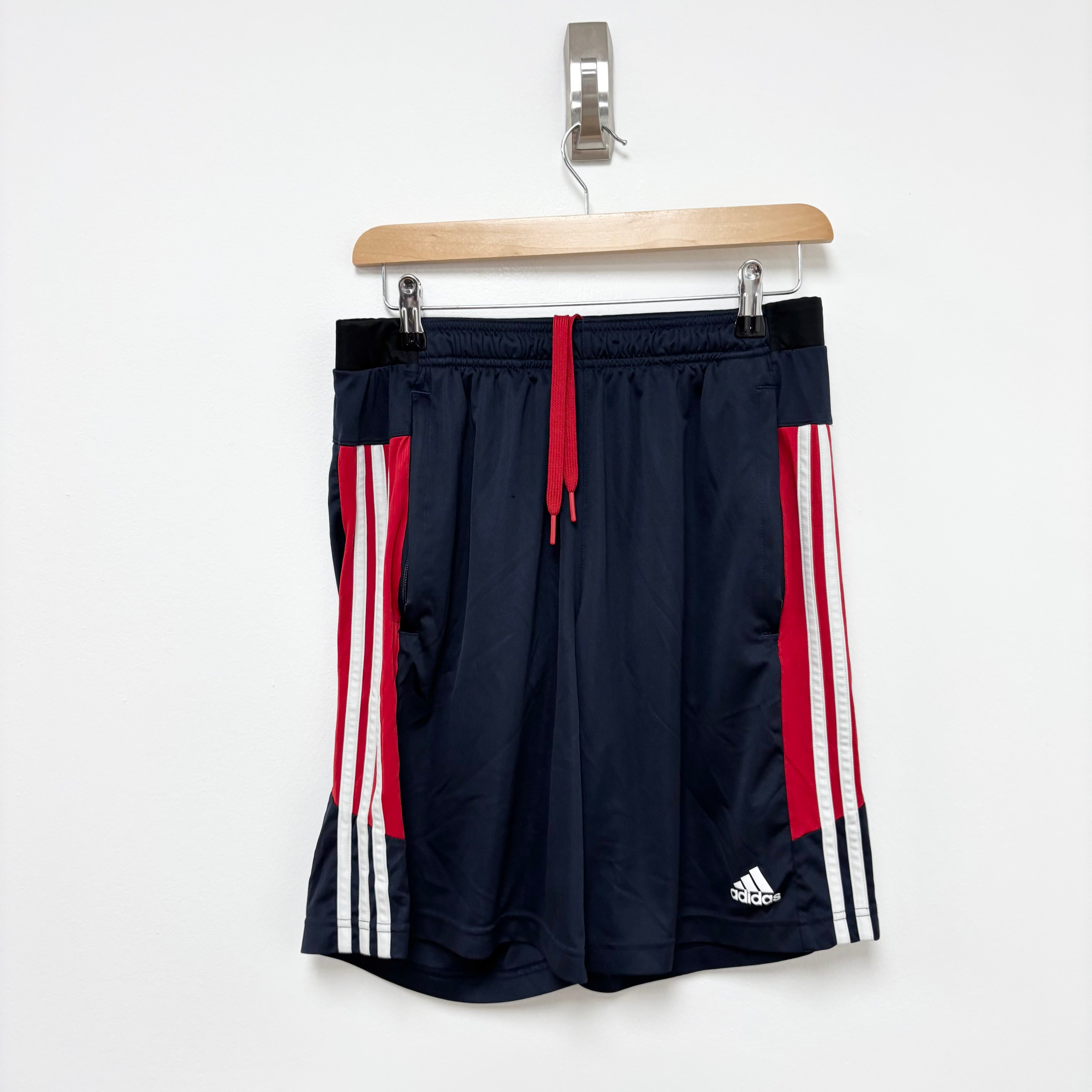 Adidas Shorts Mens Medium Navy Blue Sports Running Gym Athletic Pockets (E)