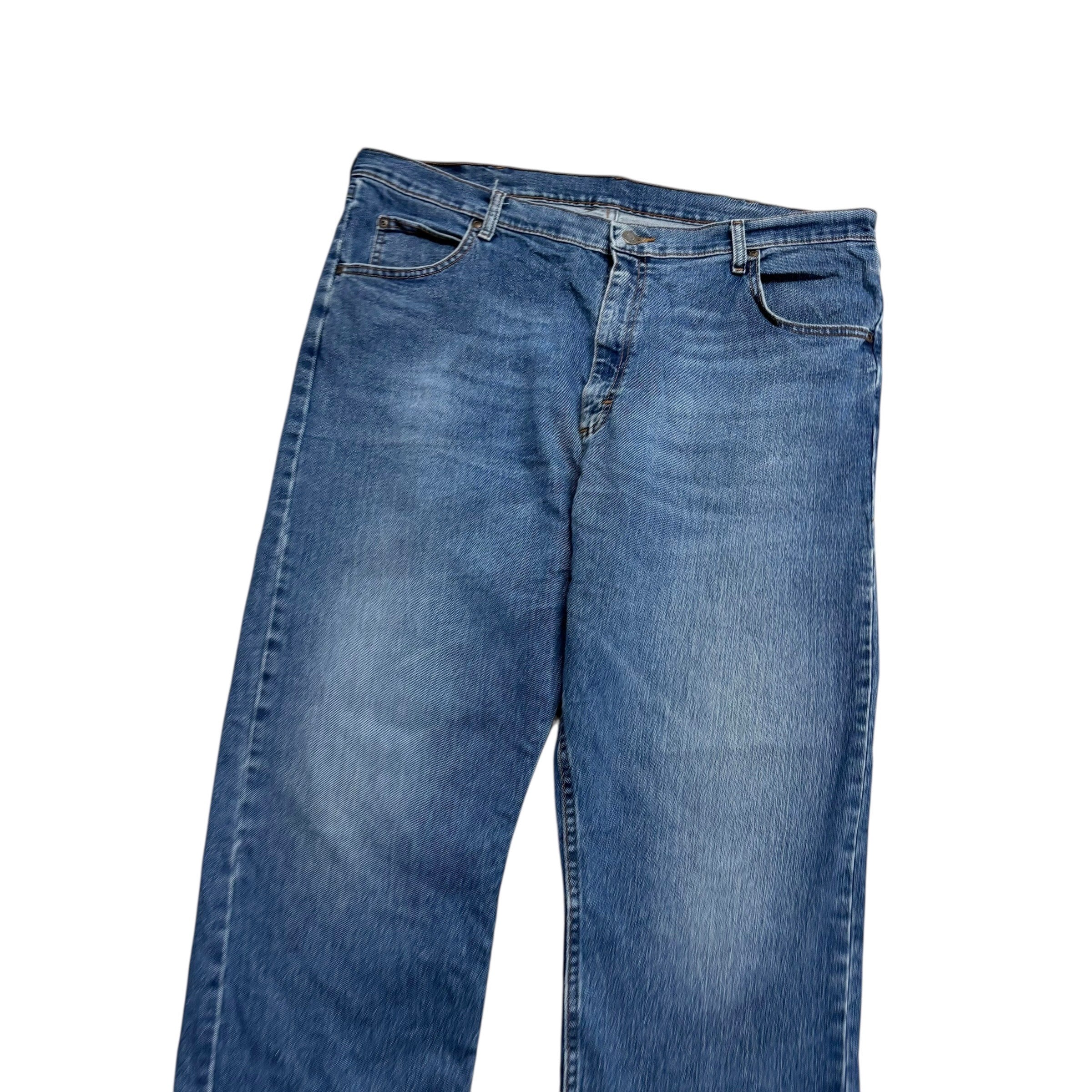 Wrangler Jeans W40 L32 Mens Mid Blue Relaxed Straight Fit Stretch Denim (E)
