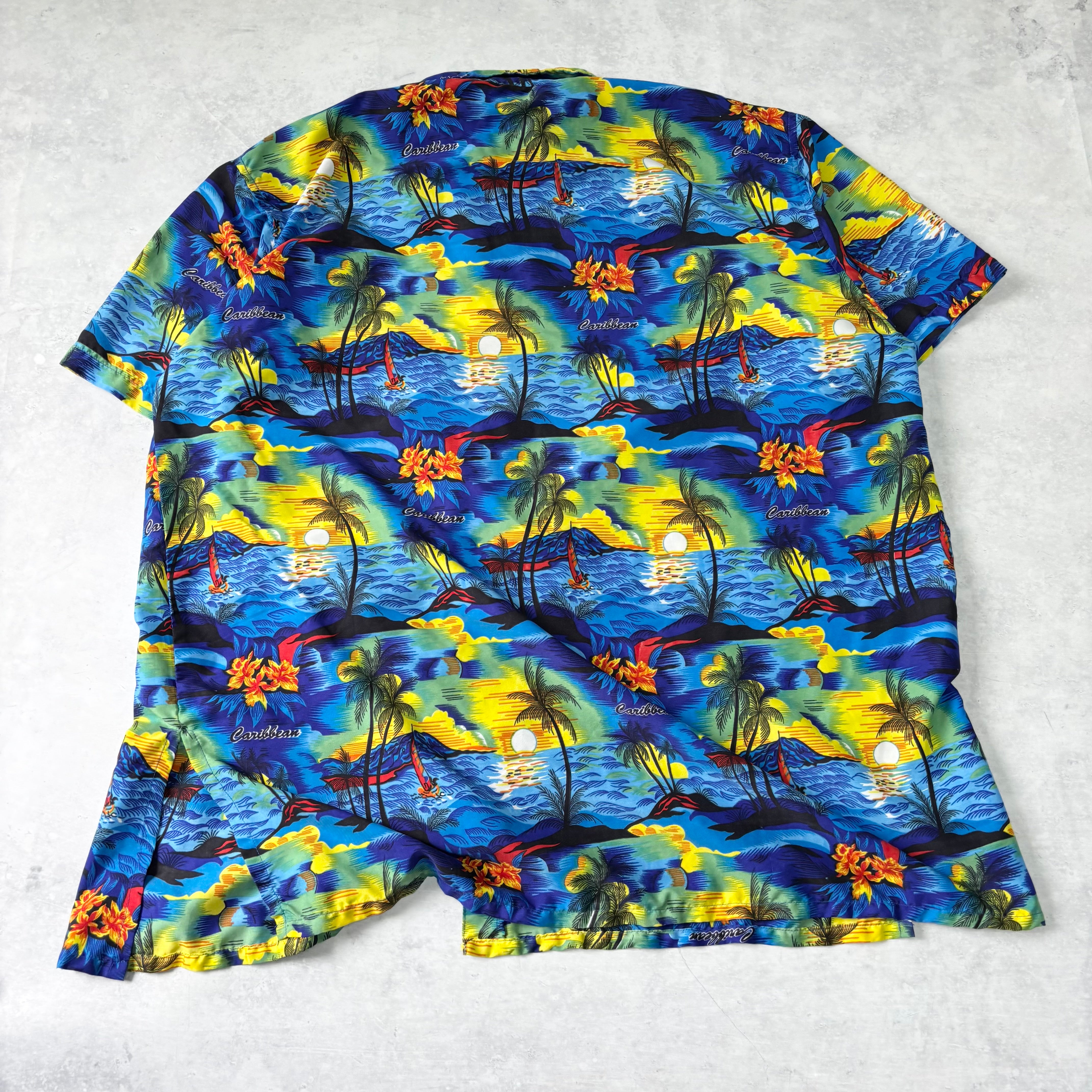 Hawaiian Shirt Mens XXL Blue Floral Aloha Short Sleeve Polyester (E)
