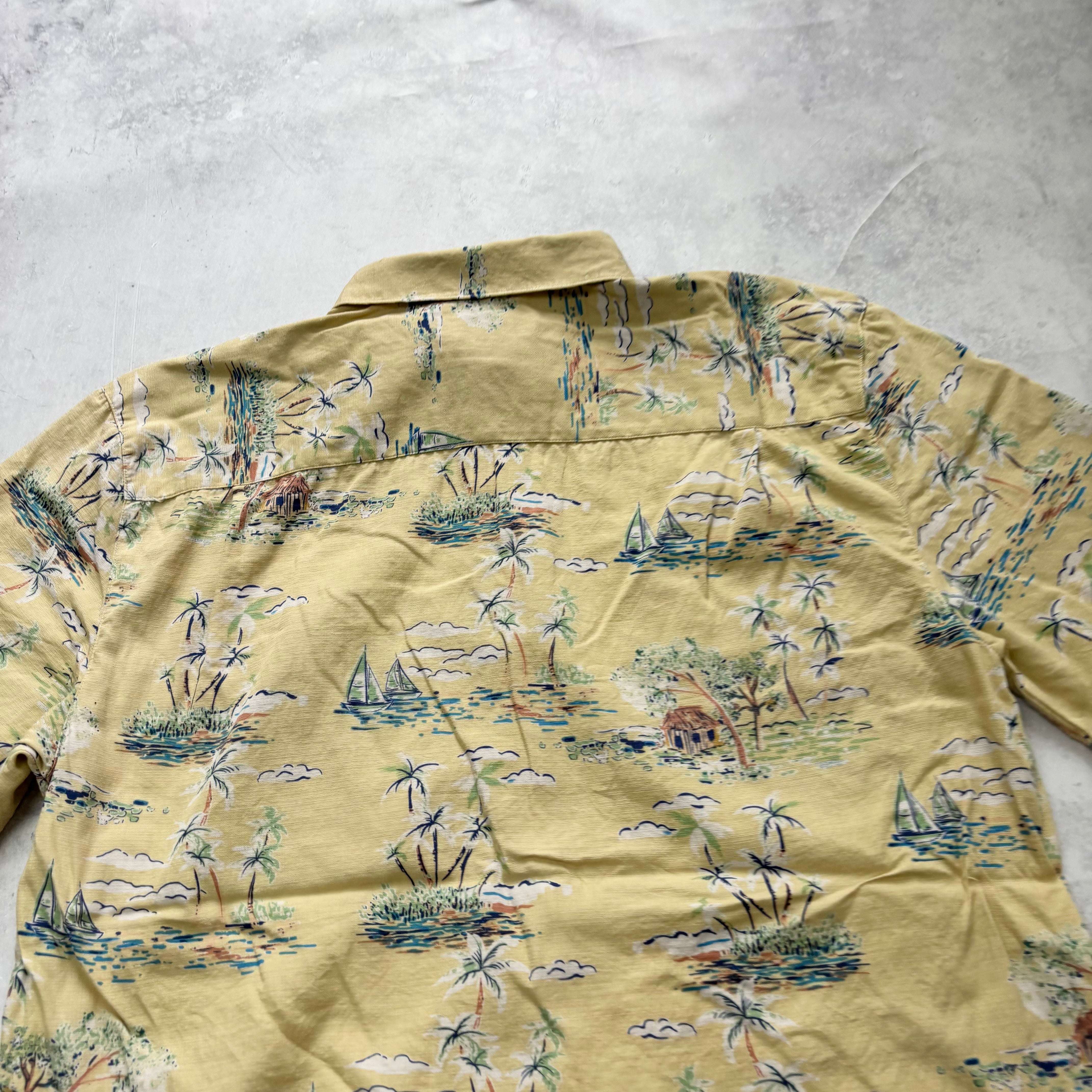 Vintage Hawaiian Shirt Mens XL Yellow Floral Aloha Short Sleeve Cotton (E)