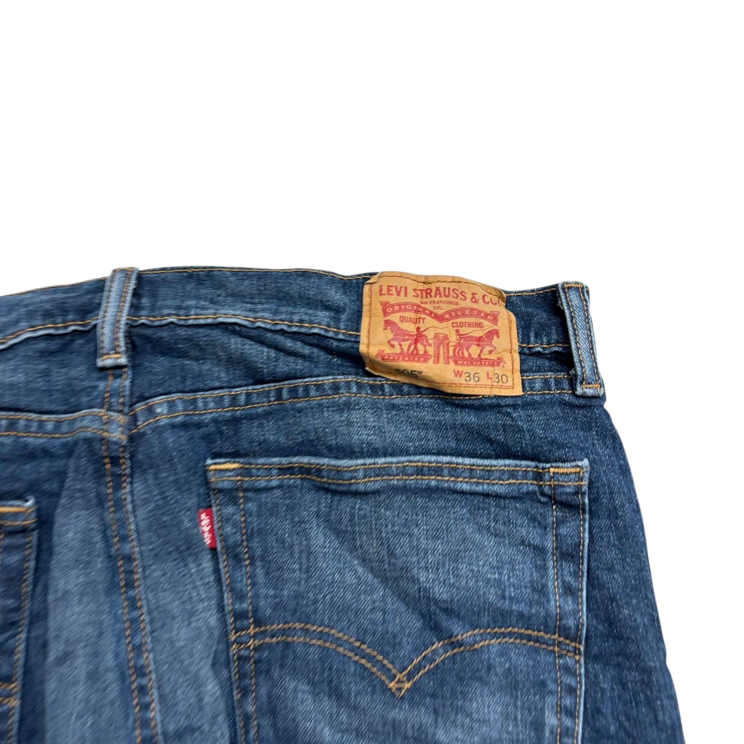 Levis 505 Jeans W36 L30 Mens Dark Blue Regular Straight Fit Stretch Denim (E)