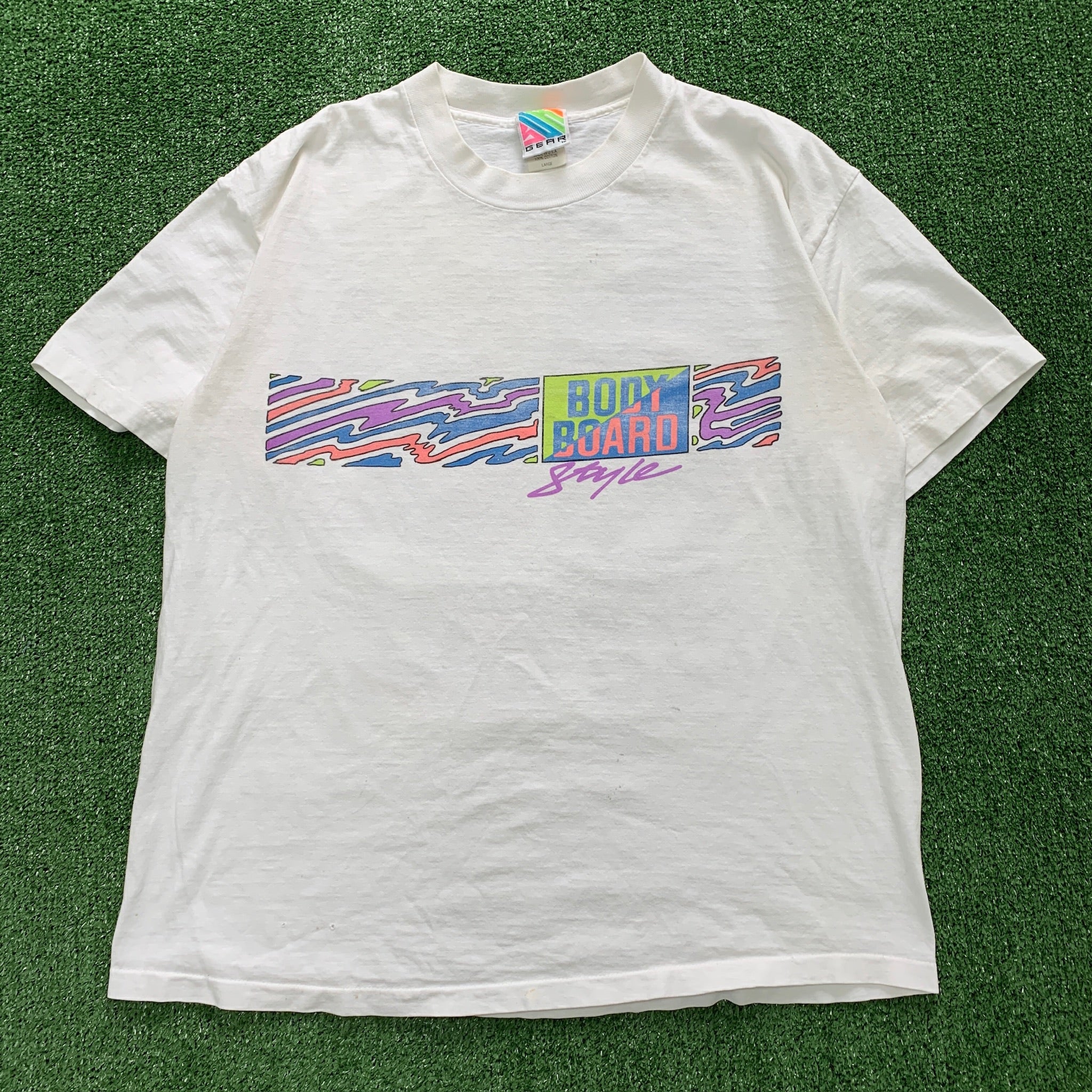 Vintage T Shirt Mens Large White Single Stitch Graphic Print 90s Surfing