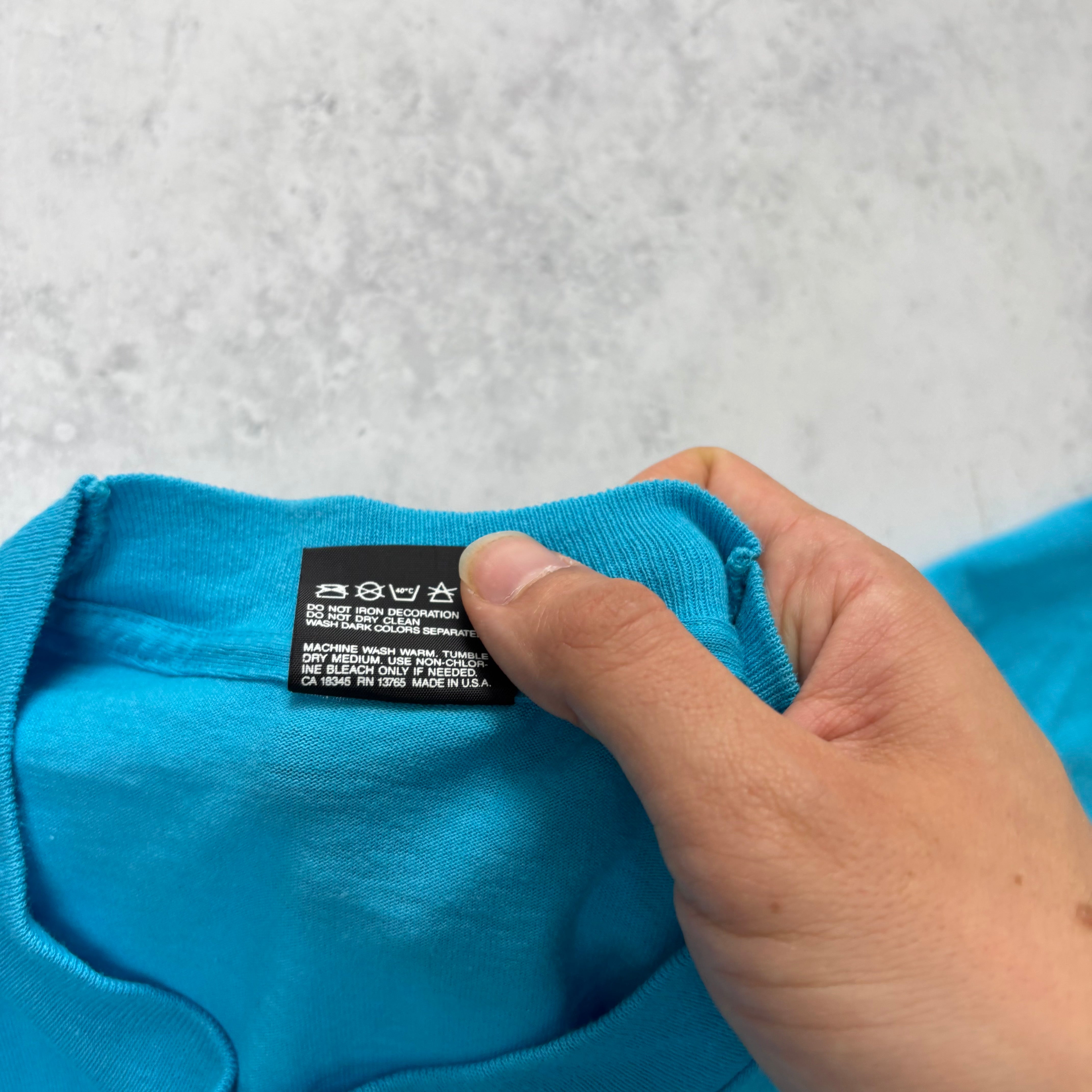 Vintage T Shirt Mens Large Blue Single Stitch Graphic Print 90s USA (E)