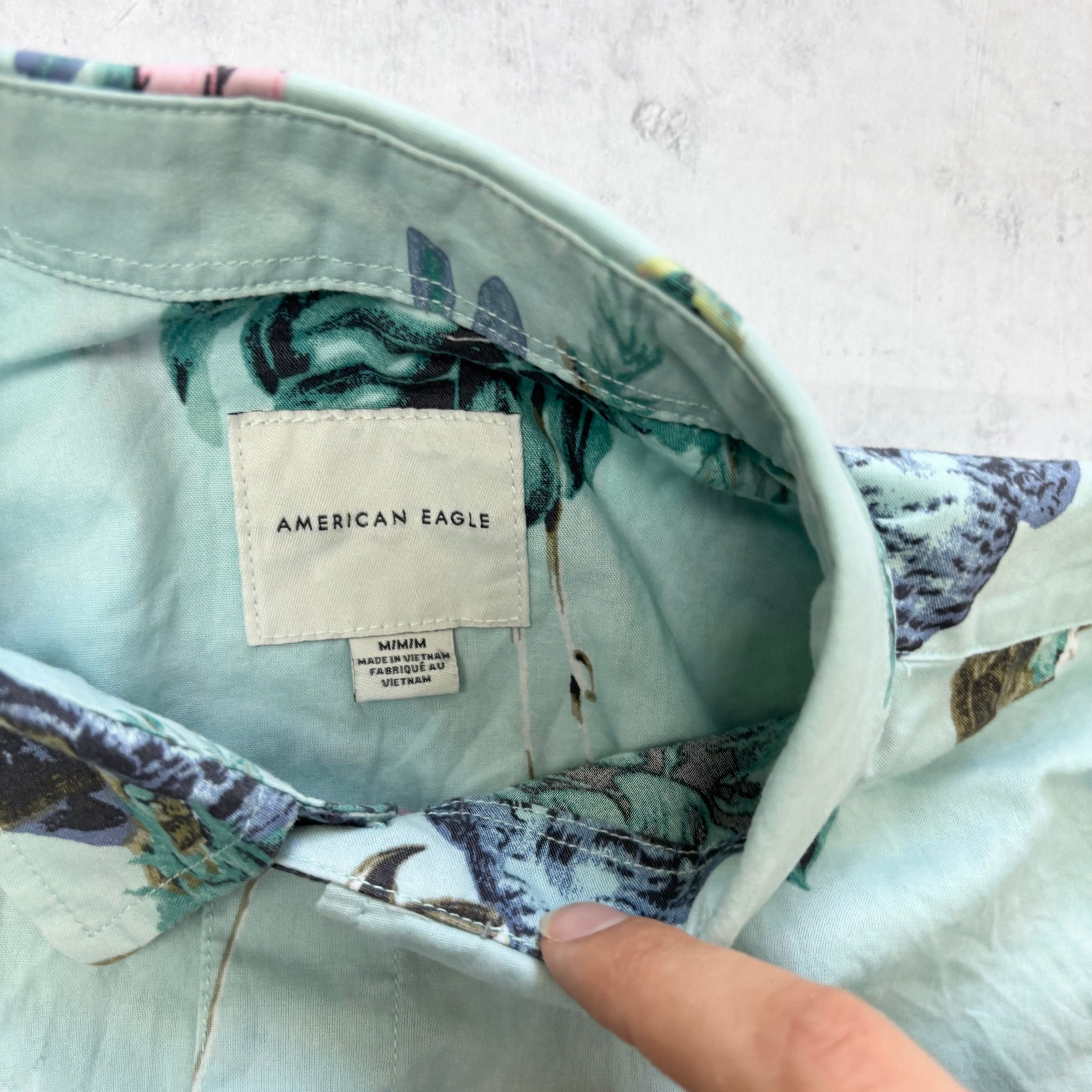 American Eagle Hawaiian Shirt Mens Medium Blue Regular Fit Cotton (E)