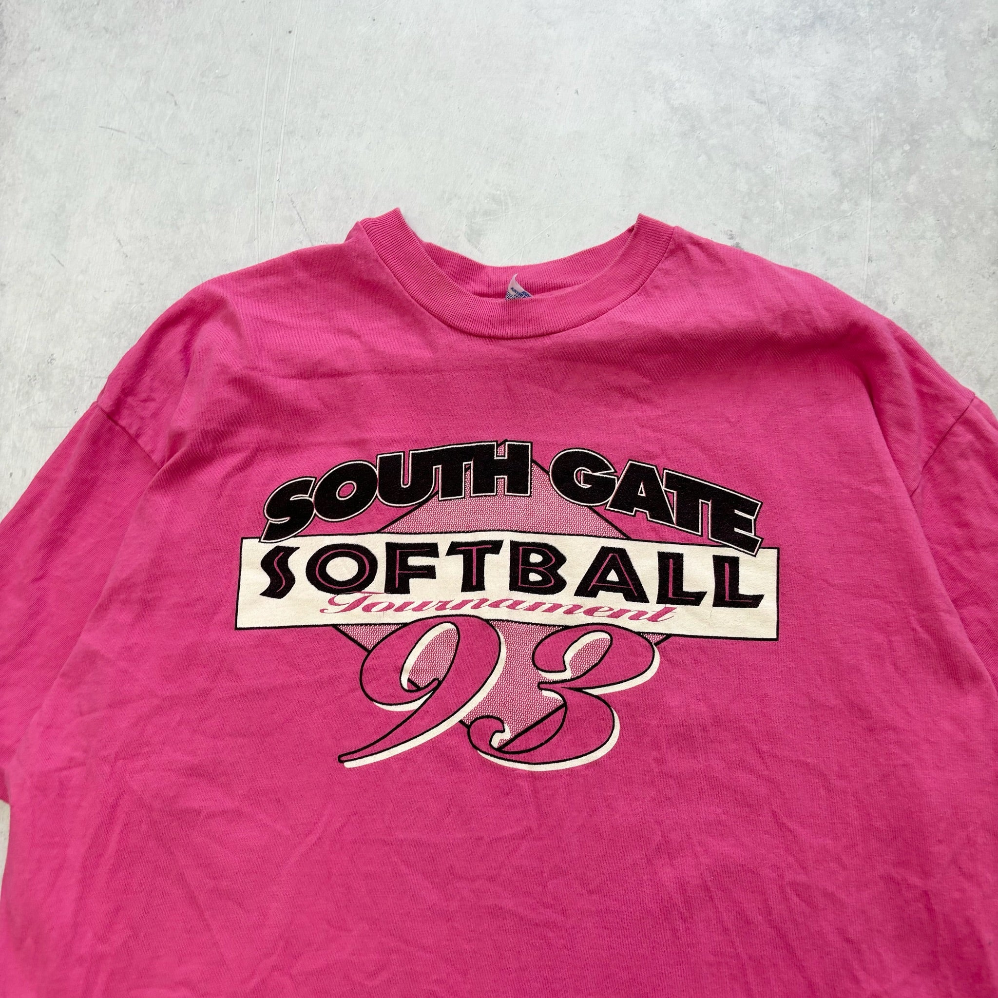 Vintage T Shirt Mens Large Pink Single Stitch Graphic Print 90s USA Softball