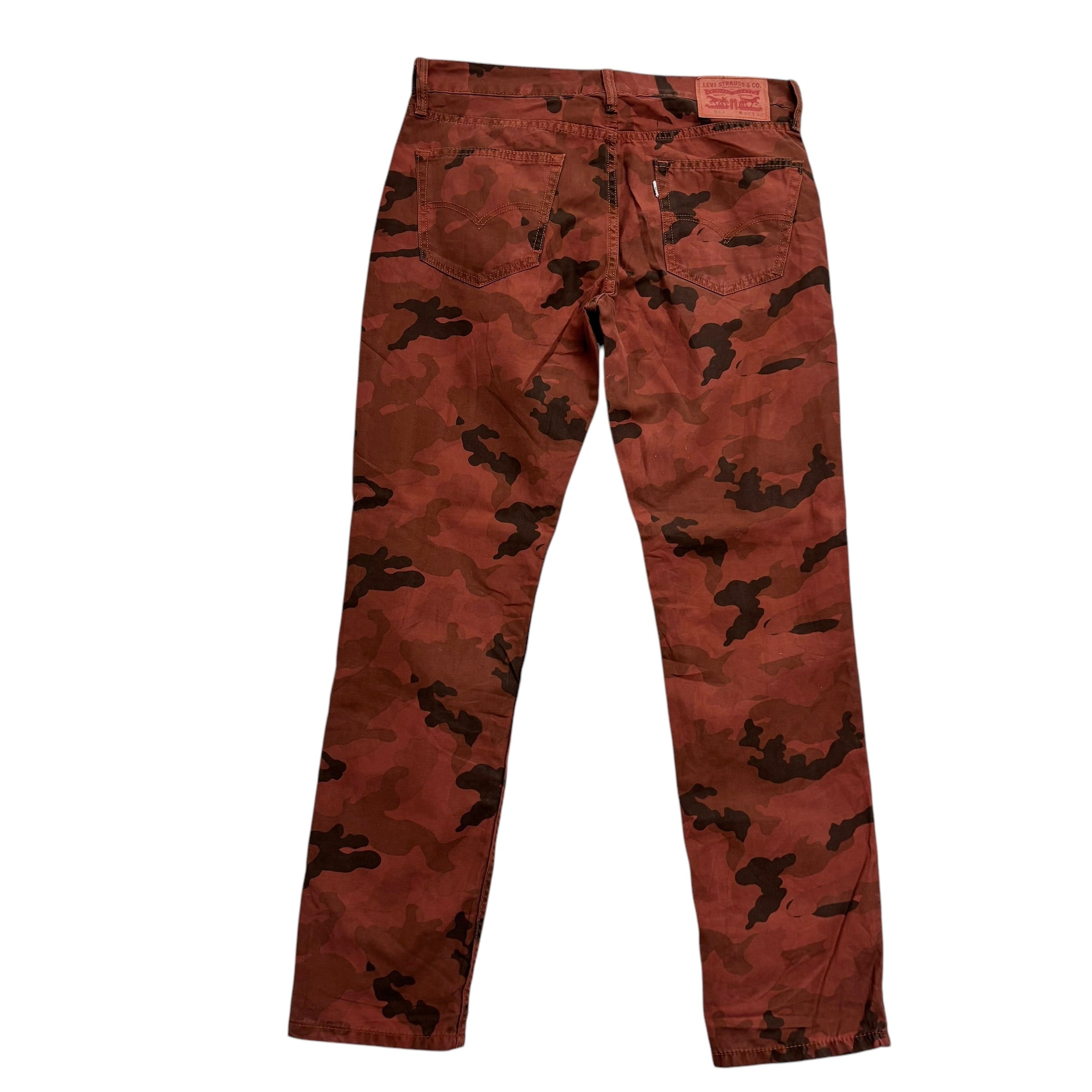 Levis 511 Trousers W34 L32 Mens Red Camoflage Slim Fit Cotton Pants (E)