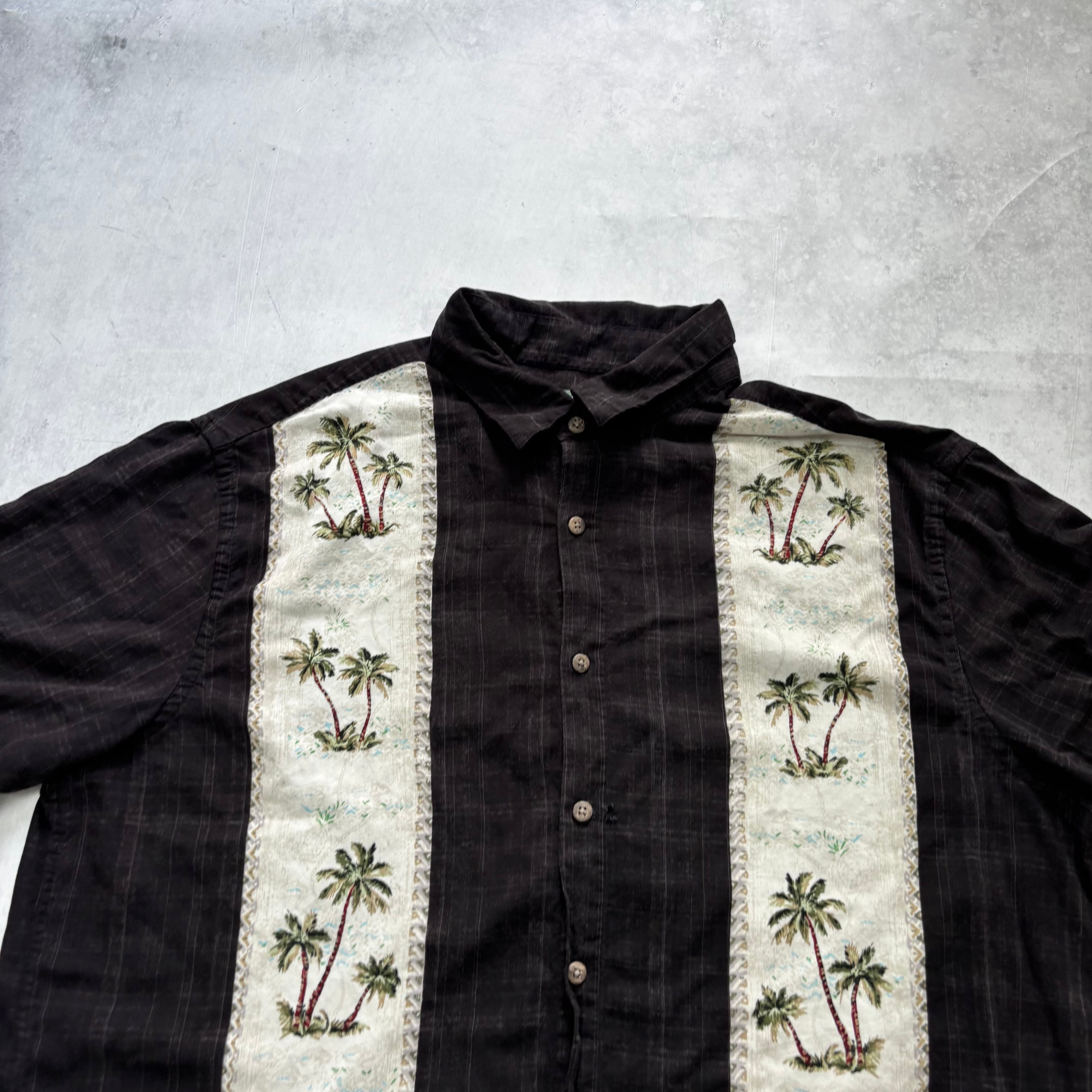 Vintage Hawaiian Shirt Mens XL Brown Floral Aloha Short Sleeve Rayon (F)