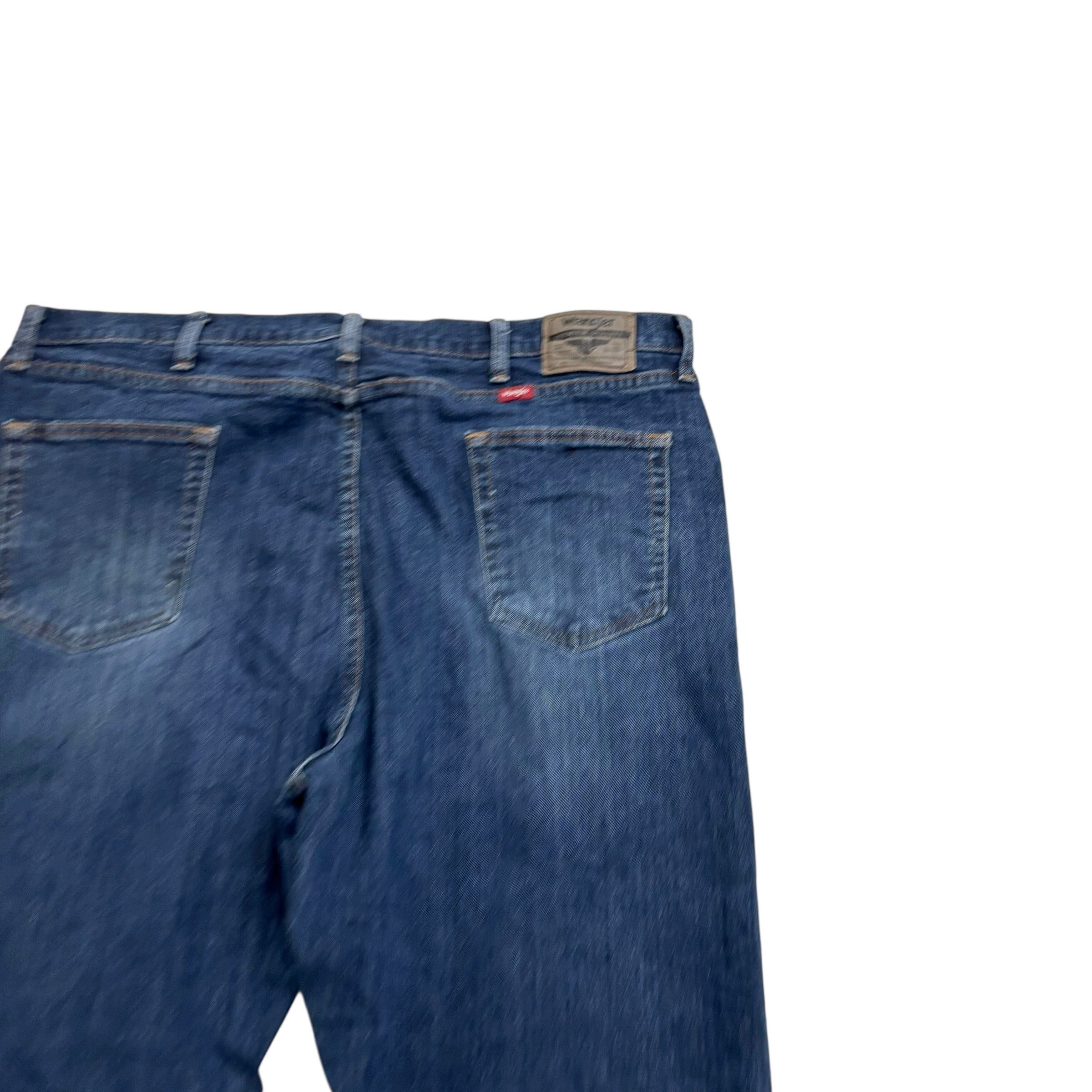 Wrangler Jeans W42 L32 Mens Dark Blue Relaxed Straight Fit Stretch Denim