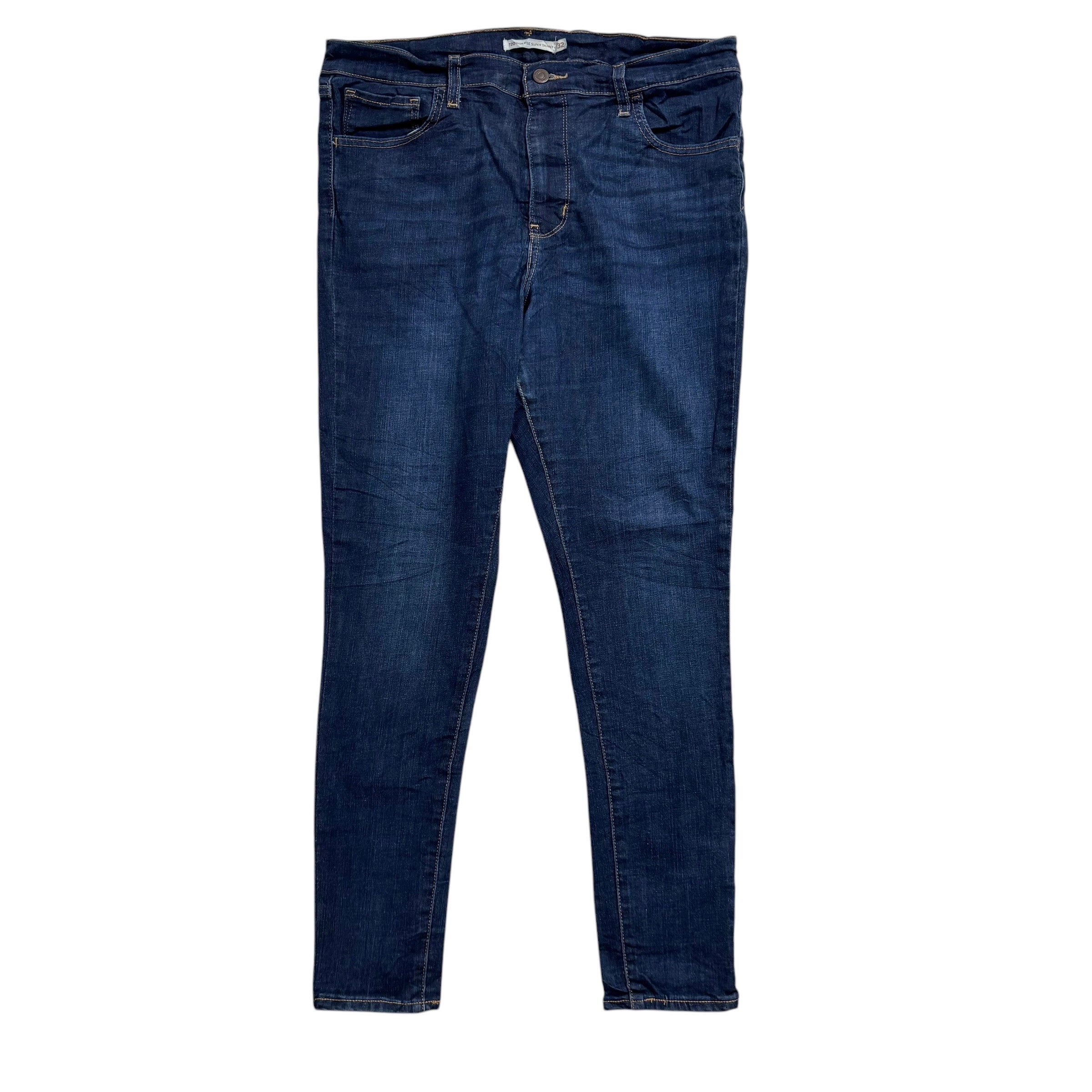 Levis 720 Jeans W32 L28 Womens High Rise Super Skinny Dark Blue Stretch Denim
