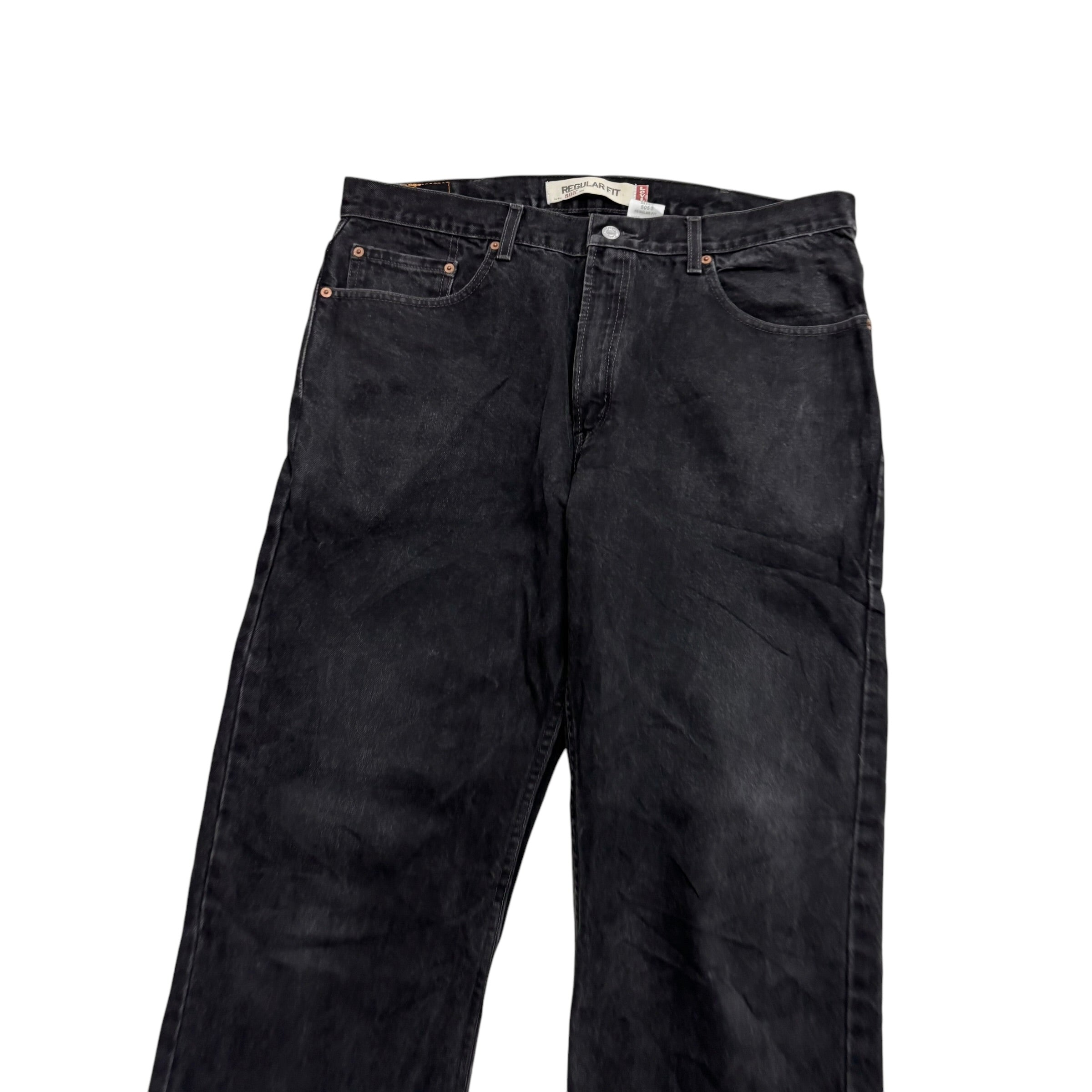 Levis 505 Jeans W38 L29 Mens Black Regular Straight Fit Vintage Denim (E)