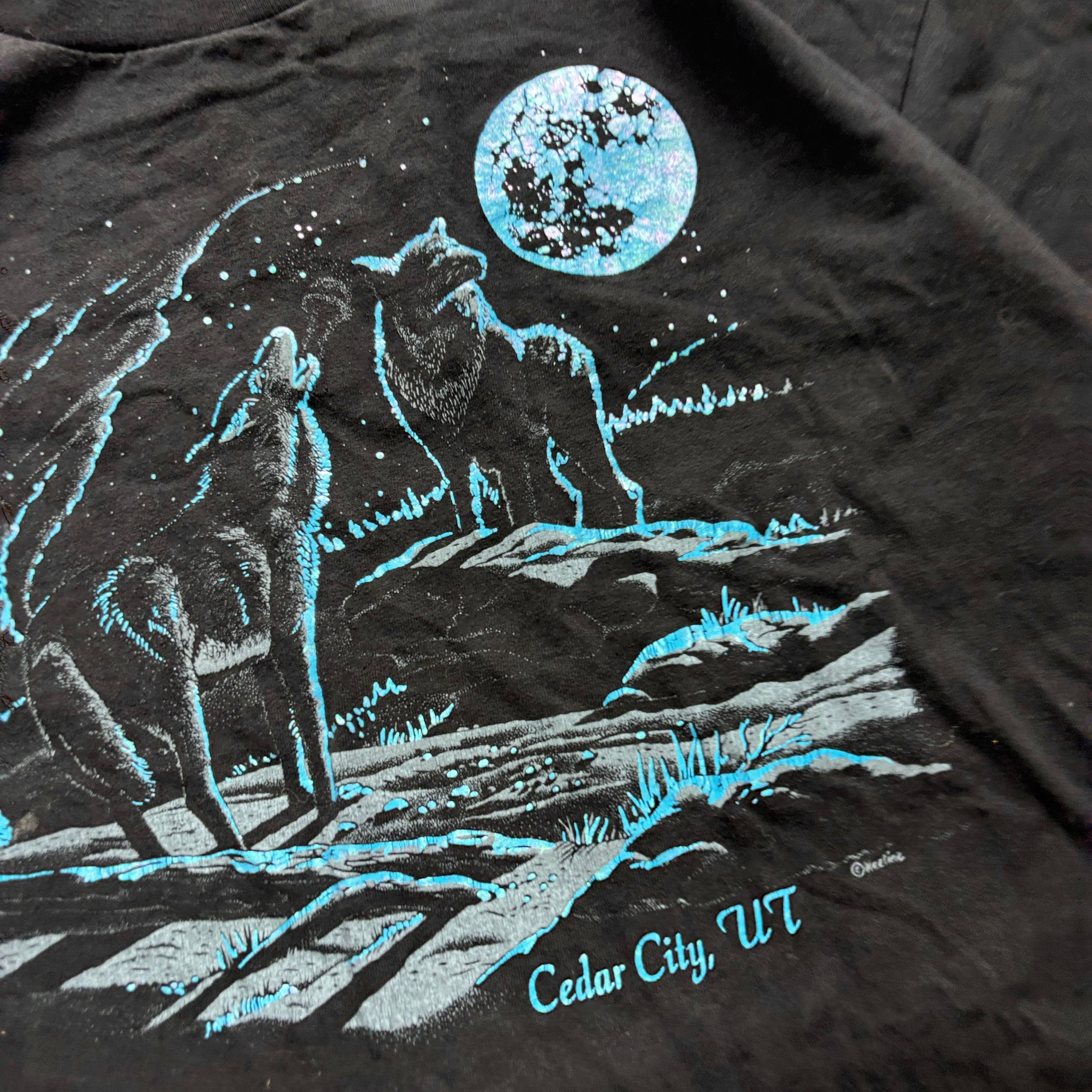 Vintage T Shirt Mens XXL Black Graphic Print 90s Nature USA