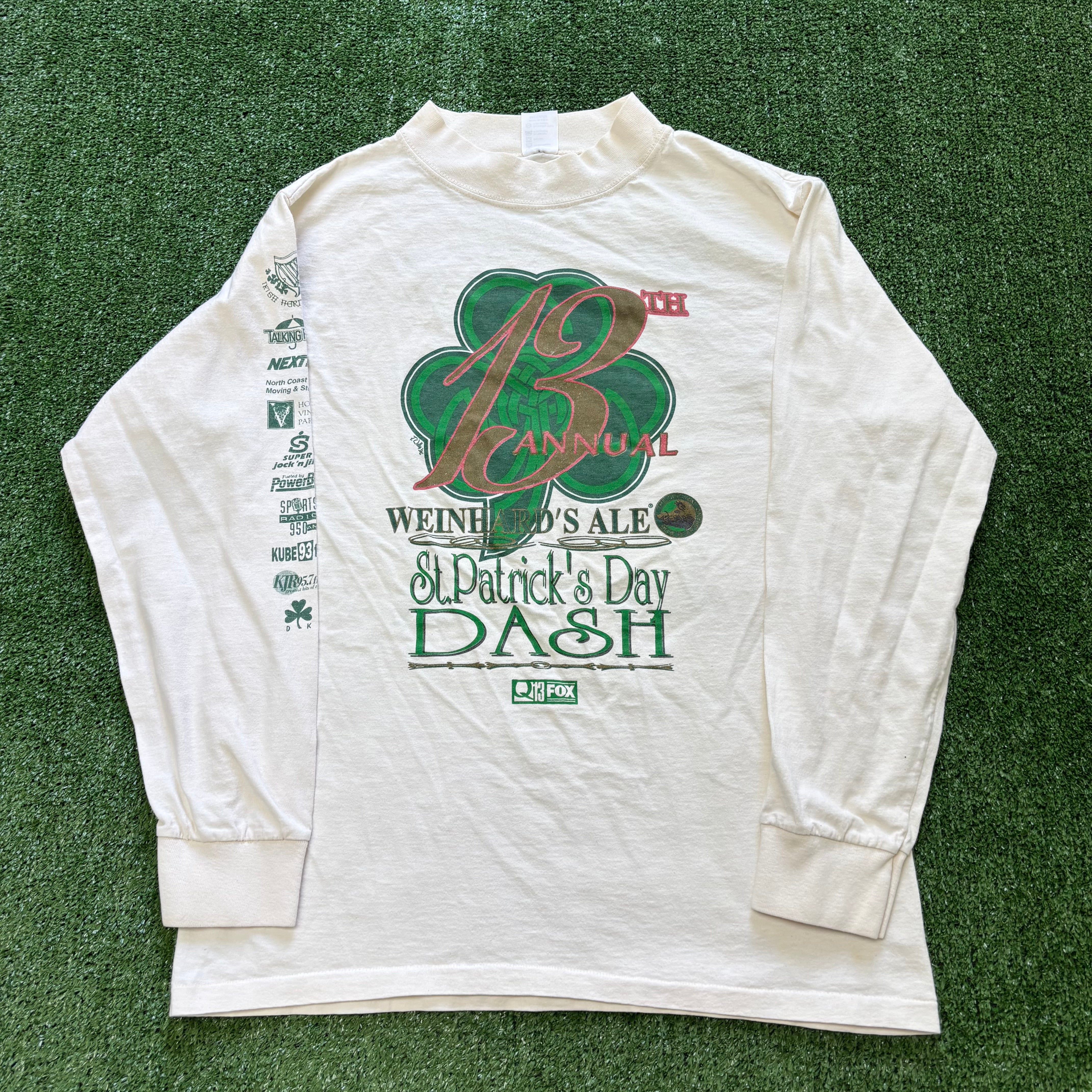 Vintage T Shirt Mens Medium Cream Single Stitch Graphic Print 90s Irish (E)