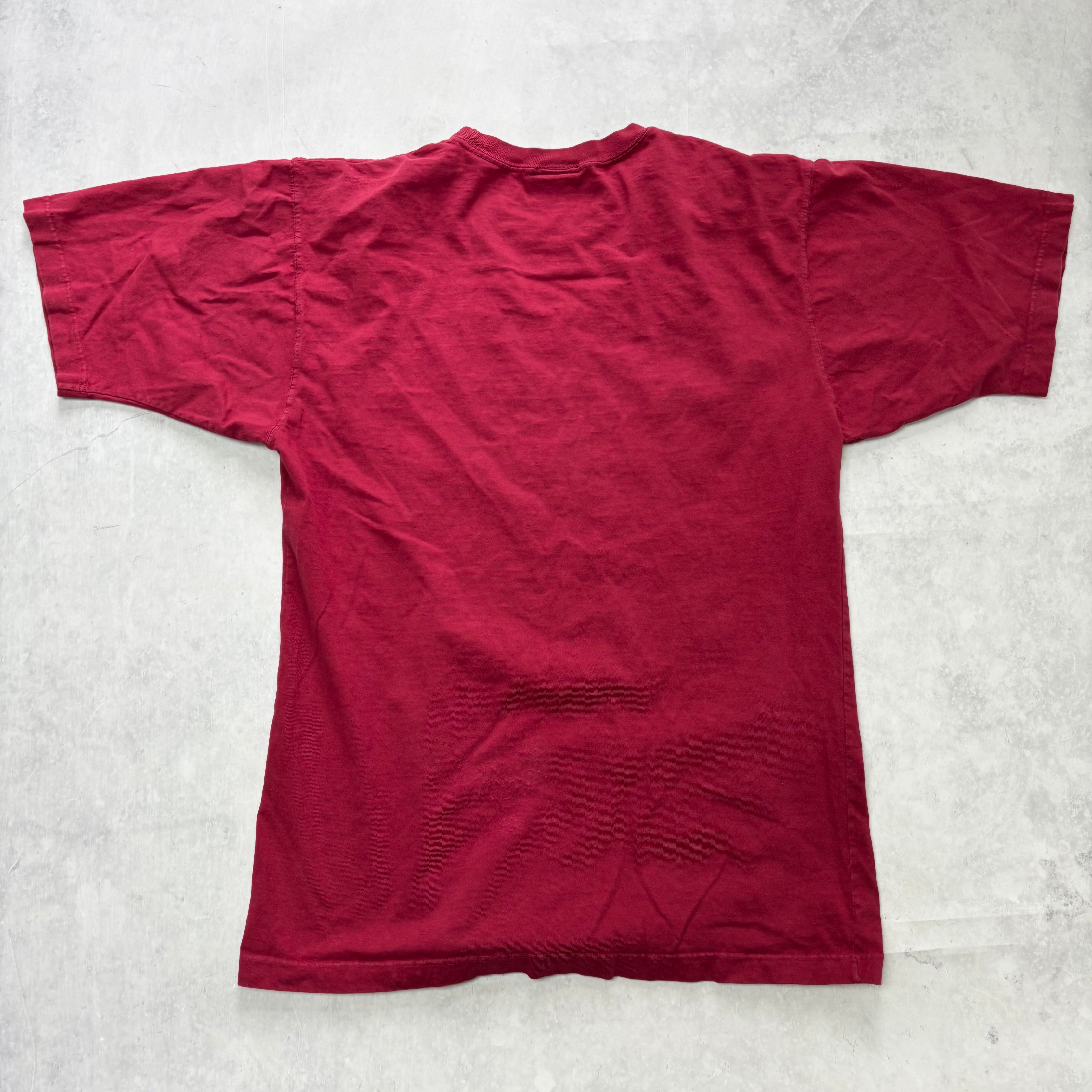 Vintage T Shirt Mens Medium Burgundy Red Graphic Print 90s USA (E)