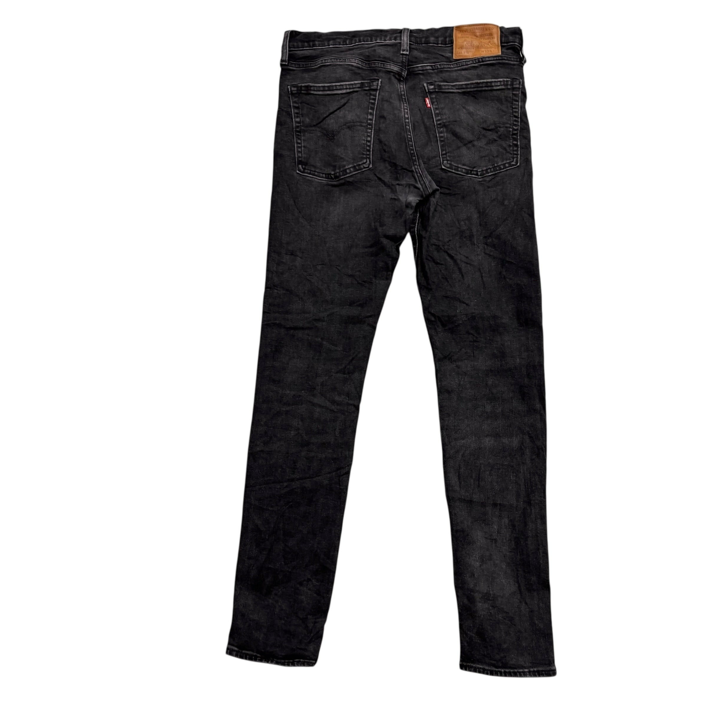 Levis 510 Jeans W32 L31 Mens Black Skinny Fit Stretch Premium Denim (E)