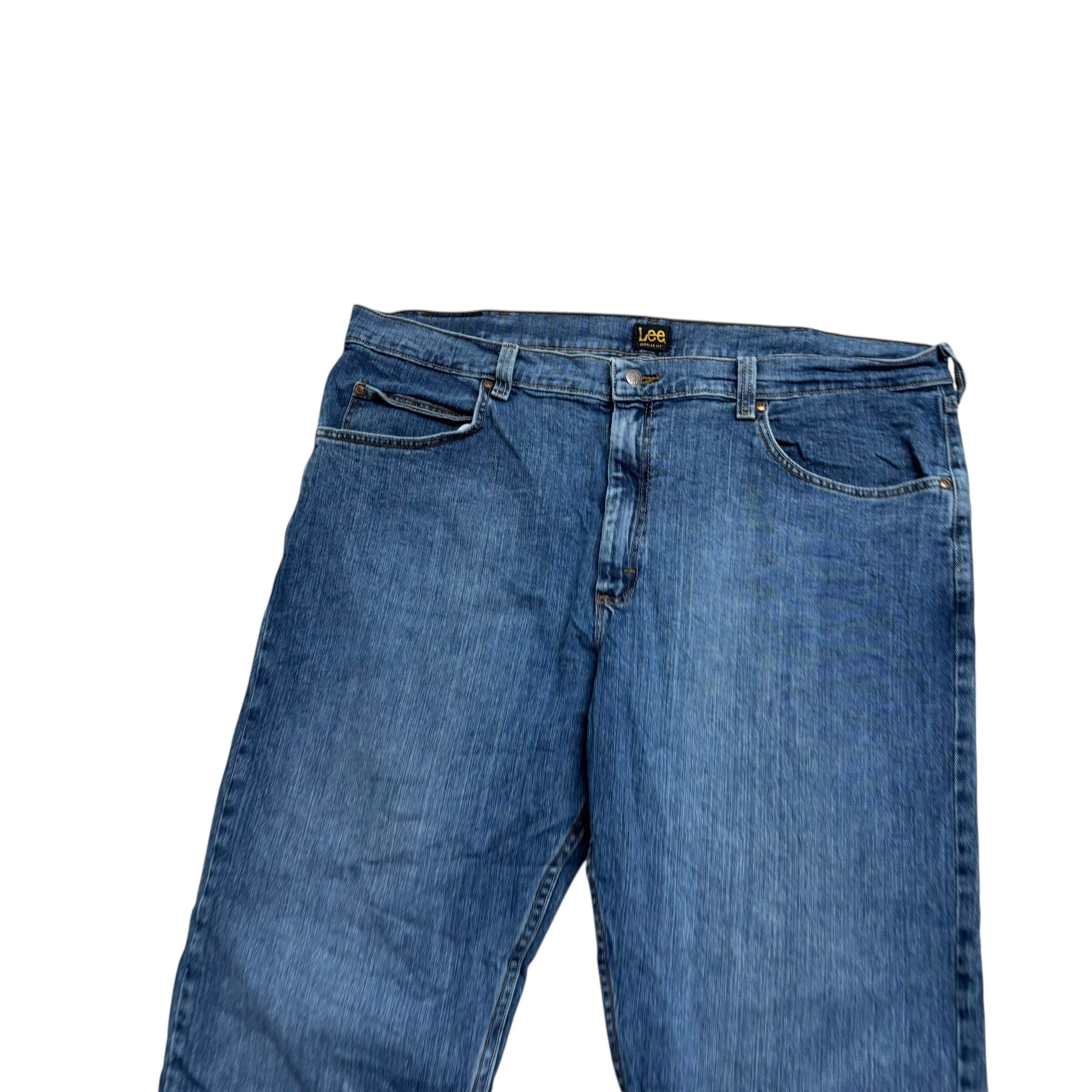 Lee Jeans W44 L30 Mens Mid Blue Regular Straight Fit Stretch Denim